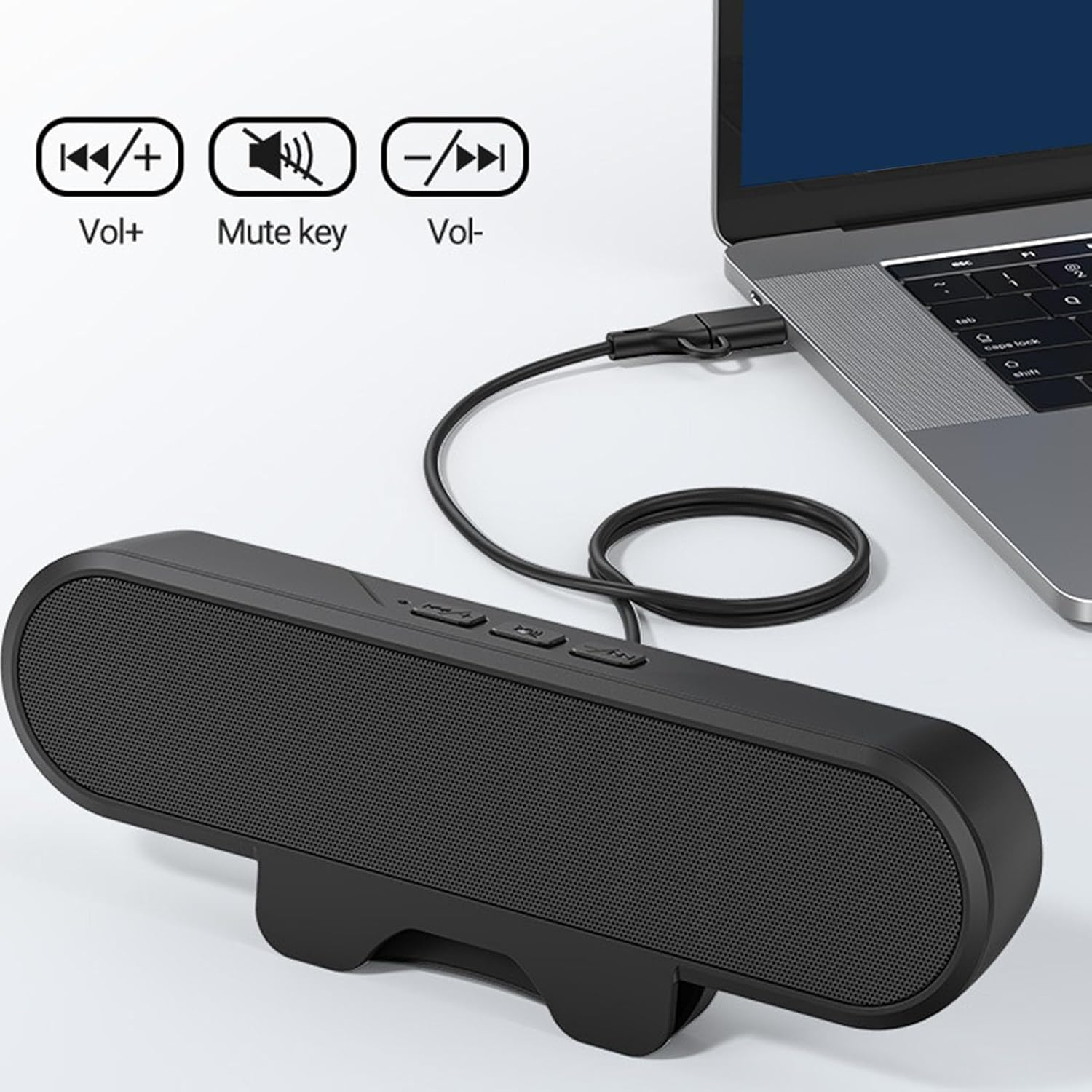 USB Computer Laptop Speaker, Monitor Speakers for Laptop, Portable Mini Sound Bar with Clip On, Stereo USB Powered Speaker, Easily Clamps to Monitor, Convenient Controls image number 1