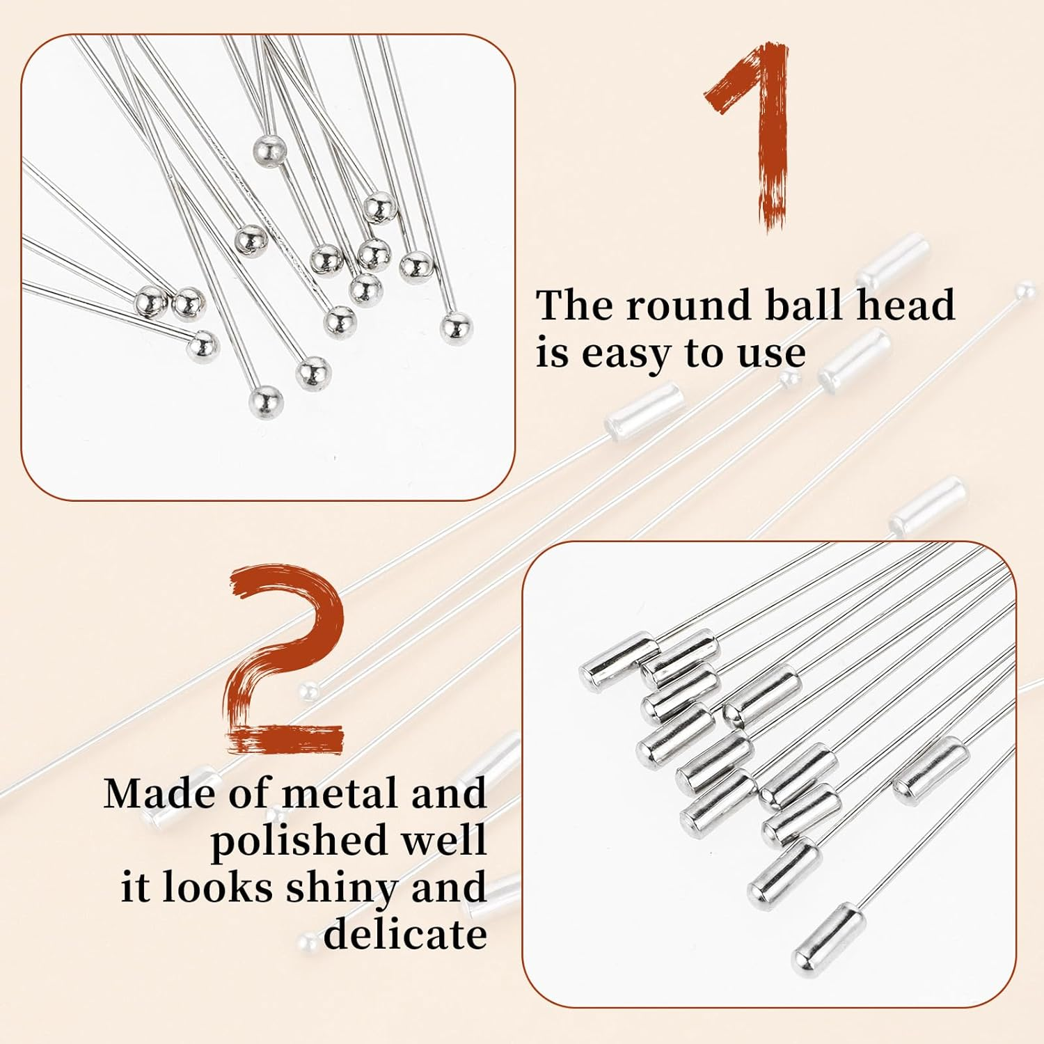 20 Pcs Brooch Safety Pins Silver Metal Stick Pin round Ball Metal Brooch Boutonniere Sticks for DIY Costume,Suit Tie Hat Pin,Jewelry Making Accessories,90 Mm