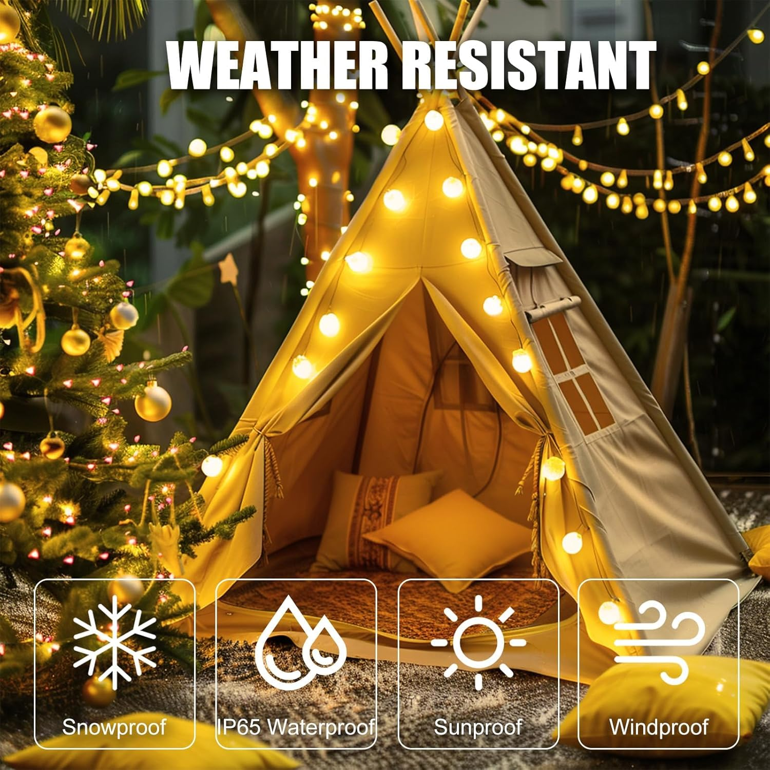 Fairy Lights, 33Ft 100LED Battery Operated with Remote, IP67 Waterproof Indoor Outdoor Hanging Crystal Beads for Home Party Patio Garden, Warm Yellow - Decoration Lights-5 image number 2