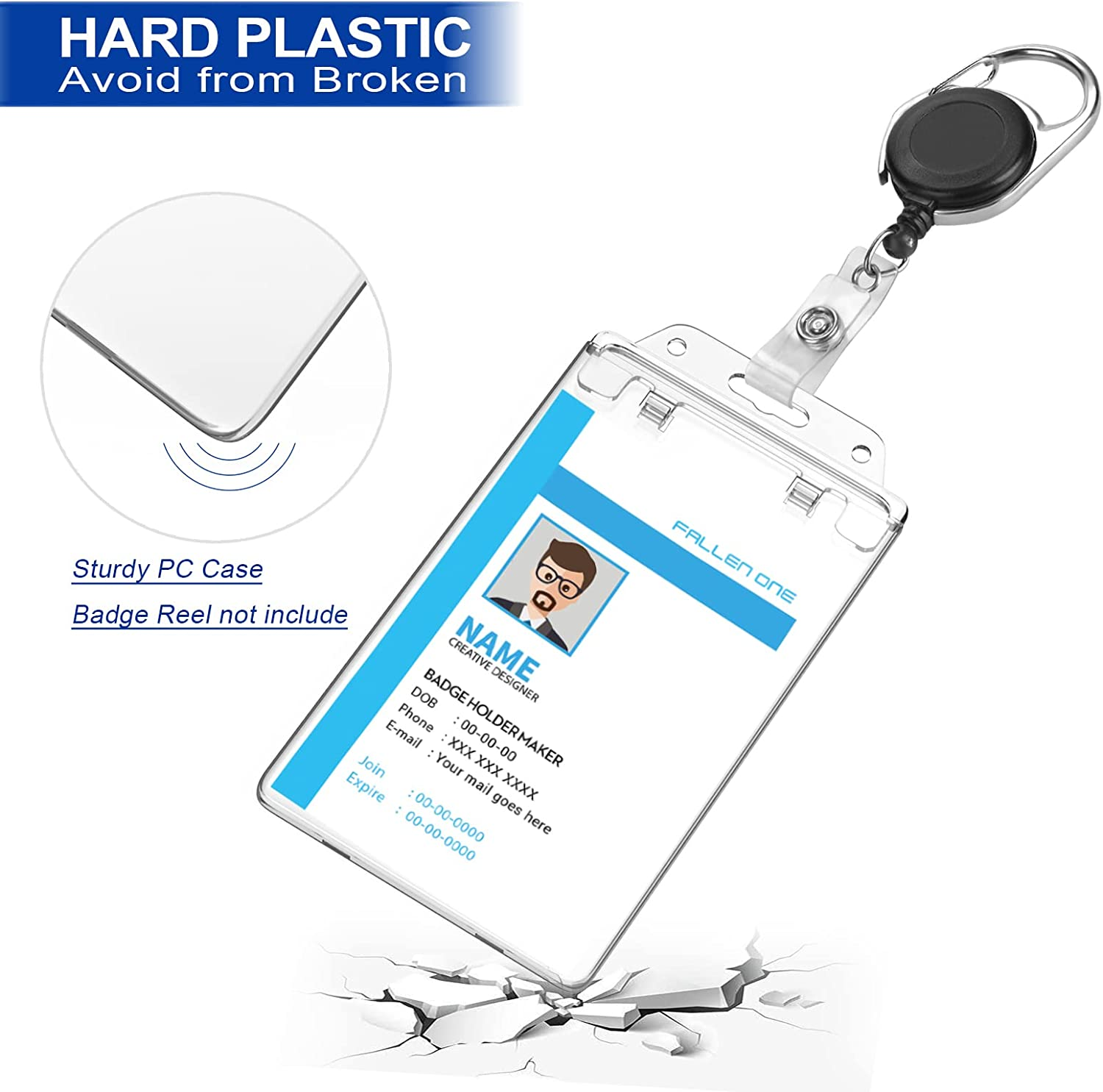 2 Packs Clear Hard Badge Holder,Plastic Locking Id Badge Holder, for School, Festival, Event image number 6