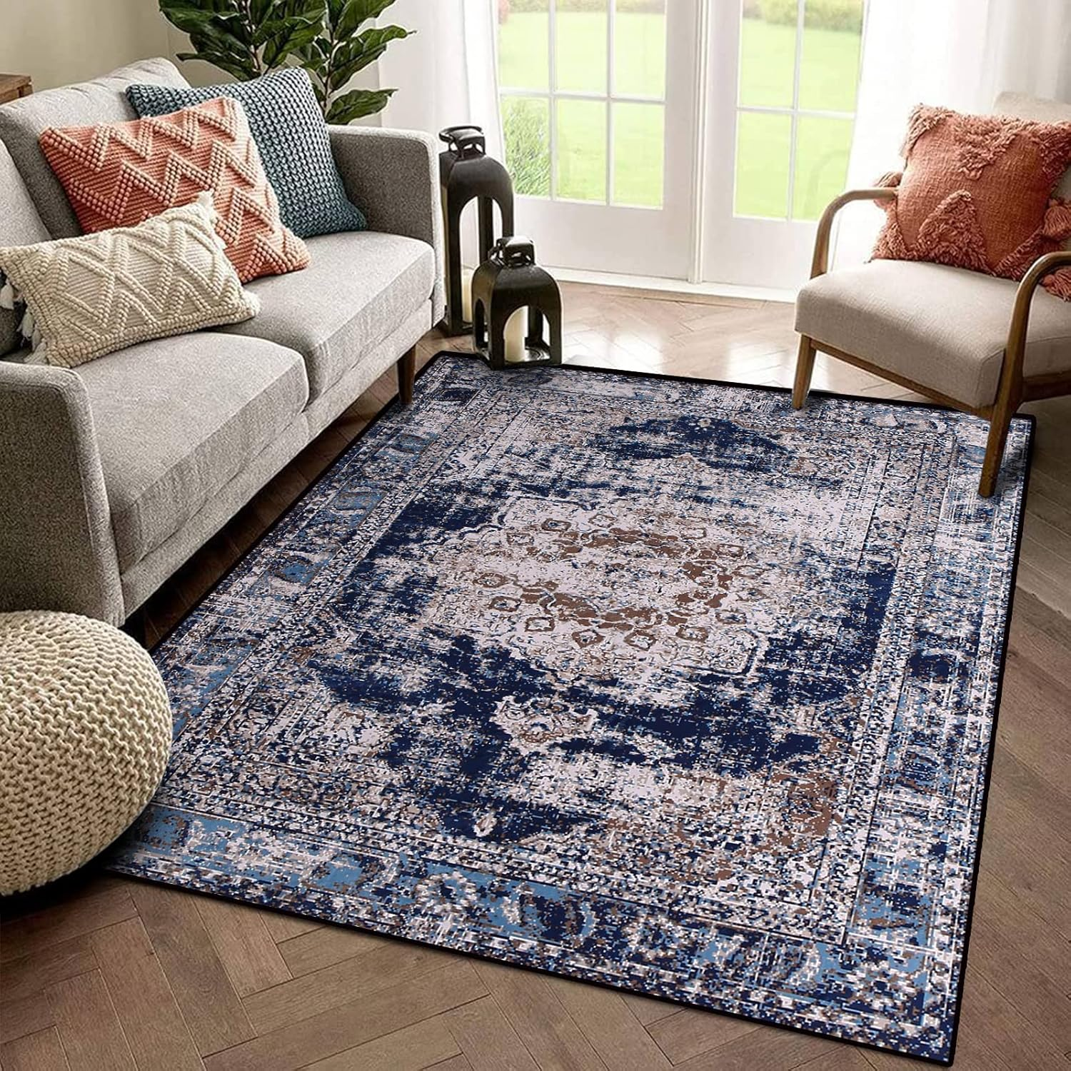 Calore Vintage Area Rug Living Room Rug, Non-Slip Soft Short Pile Carpet for Easy Clean, Chic Traditional Rug for Living Room Bedroom Dining Room (Retro Beige, 160 X 200Cm) image number 4