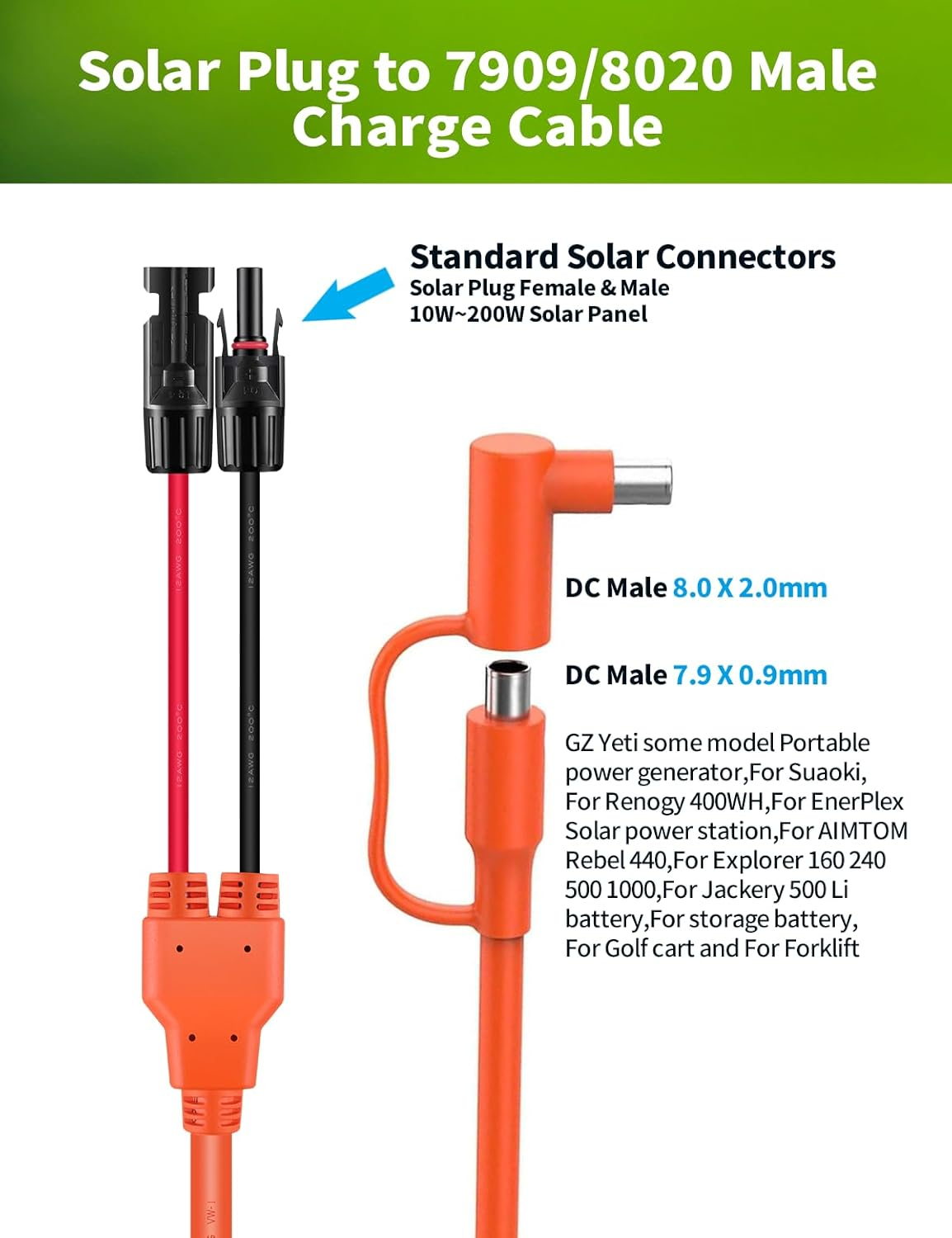 2M Solar Connector to DC 8Mm Adapter Cable, 12AWG+14AWG Solar Cable with DC8020/7909 Compatible with Jackery Explorer 160 240 500 1000, GZ Yeti Portable Power Station, Solar Generator, Solar Panel image number 4