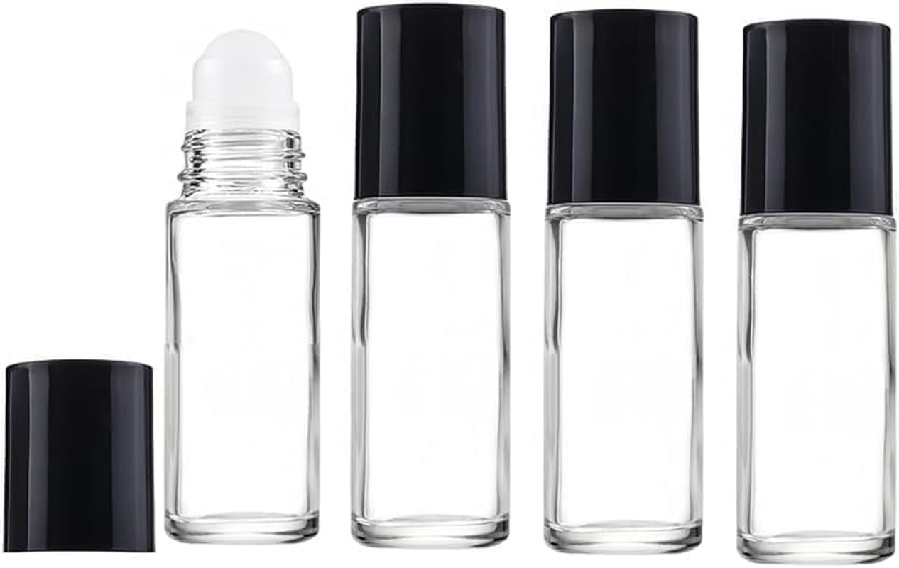 WADY 4PCS 50Ml Essential Oil Glass Roller Bottles - Empty Refillable Clear Roll-On Container with Plastic Balls and Lids (Clear) image number 1