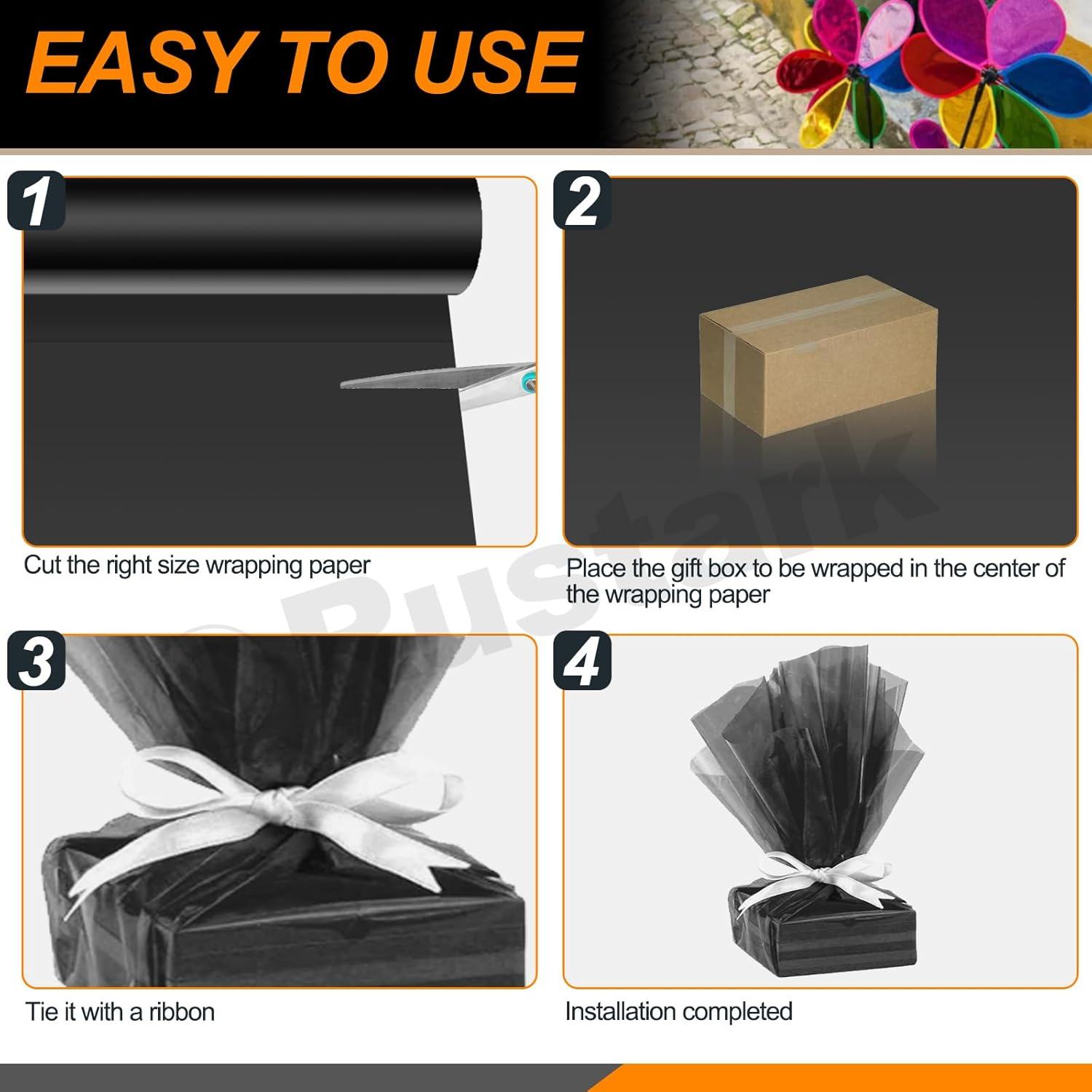 Rustark 1 Roll 40Cmx30M / 15.7Inx100Ft Black Cellophane Wrap Roll Thick Cellophane Transparent Cello Wrapping Paper Colored Cellophane Wrap for Gift Wrapping Craft Flower Bouquet Baskets Decoration