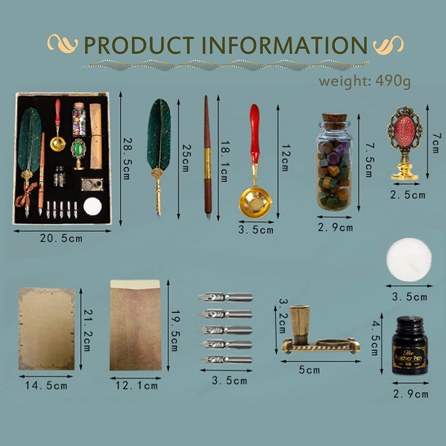 Joyeee Feather Calligraphy Dip Pens and Nibs, Stationery Paper, Pen Base, Spoon, Black Ink Bottle, Dip Pen Wooden for Writing Letters, Greeting Cards, Valentine&rsquo;S Day Writing Drawing Lover - 101 White Quill Pen Set image number 4