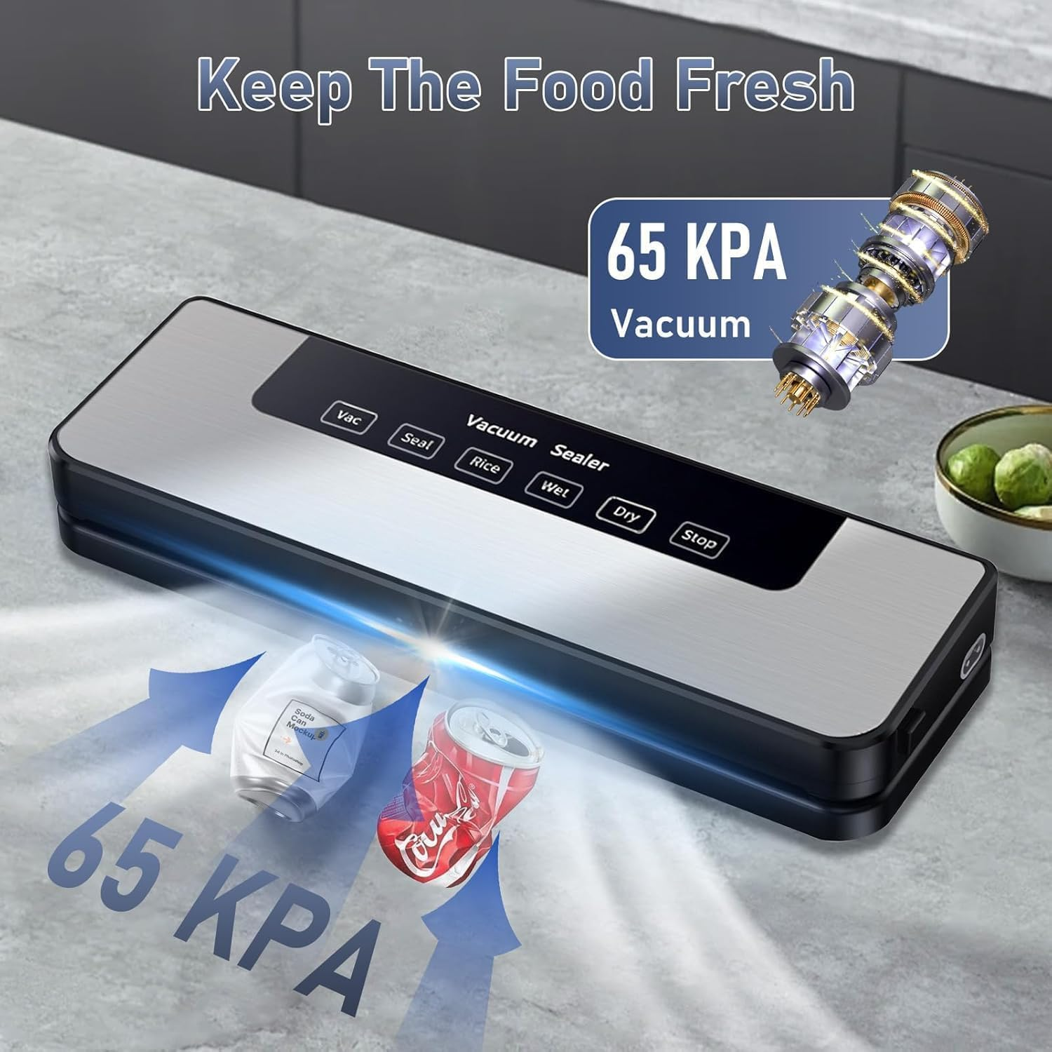 Vacuum Sealer Machine Automatic Powervac Air Sealing Machine for Food Preservation Dry & Moist Sealing Modes Food Sealer Machine Removable Design (Include 10 PCS Vacuum Sealer Bags) image number 5