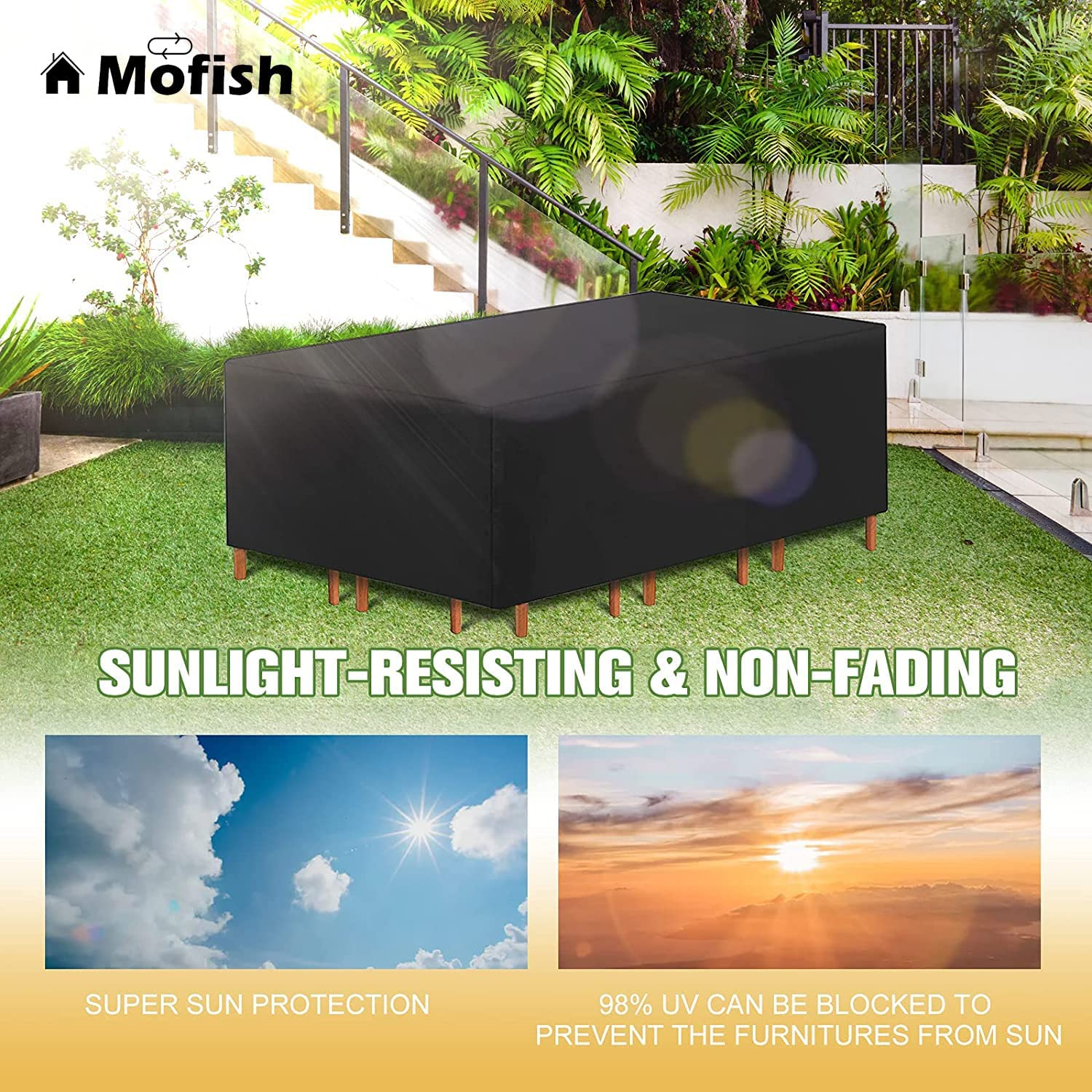 Mofish Garden Furniture Covers - Upgrade Patio Furniture Set Cover Waterproof,210D Heavy Duty Oxford Fabric Rattan Furniture Cover Windproof Anti-Uv for Outdoor Couch Table Chair Sofa (200X160X70Cm) image number 3