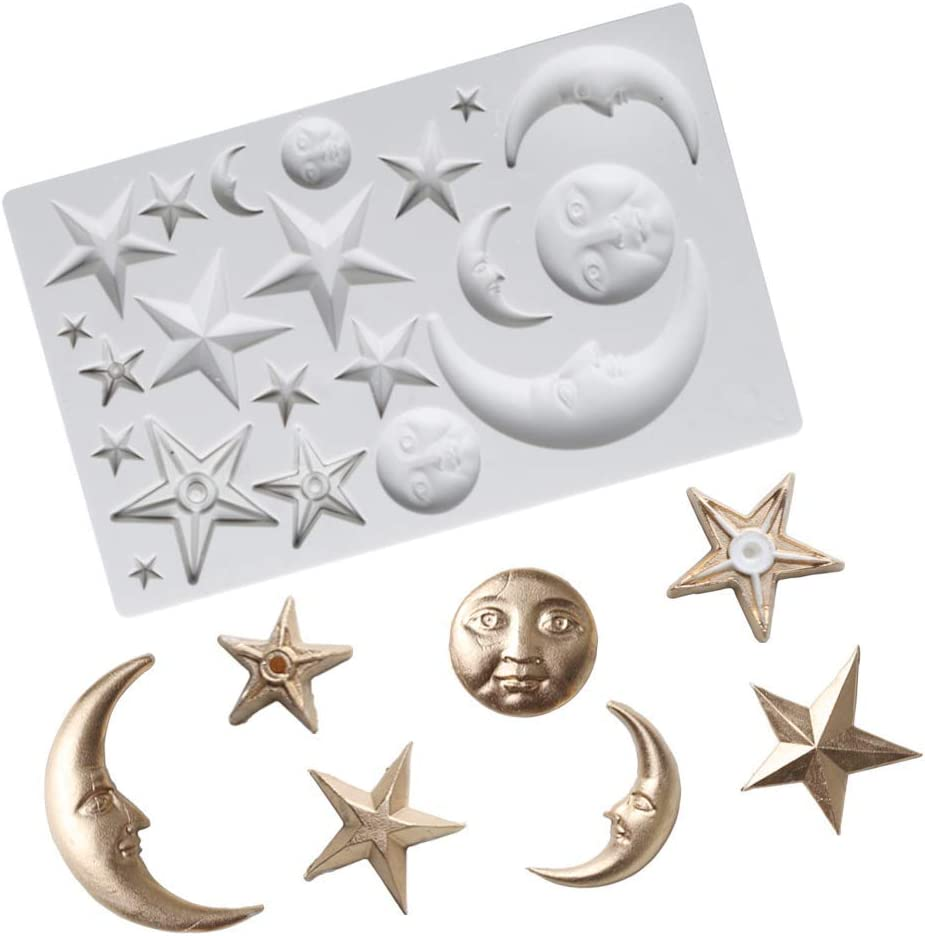 Sun, Moon & Stars Cake Fondant Molds, Sun Face Crescent Moon Silicone Sugar Craft Gum Paste Chocolate Candy Mold Polymer Clay Resin Epoxy Mold Twinkle Twinkle Little Star Cupcake Decorations image number 3