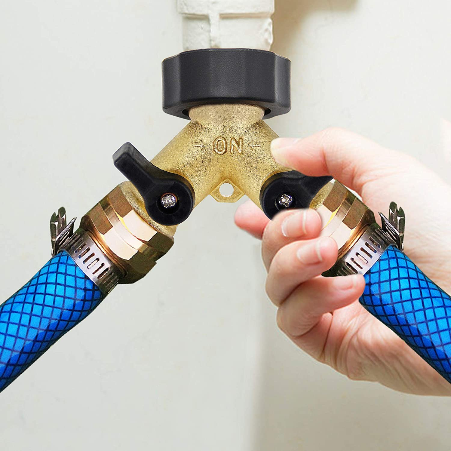 2 Way Brass Hose Splitter, 3/4" Brass Hose Connectors, Y Connector Garden Hose Adapter Connector, 1 Pack image number 1