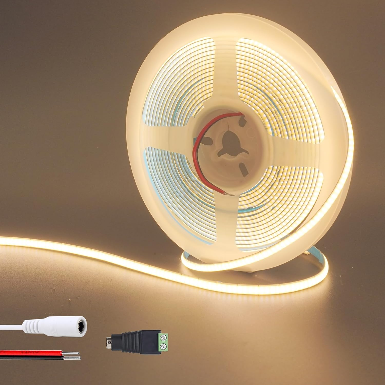 12V 5Mm Width COB LED Strip Lights(No Power Supply),16.4Ft/5M,Warm White 3000K,400Leds/M,With 5521DC Female Connector,10W/M,Cri90,4500Lm,Electroplated Double-Sided Panel Light Strip,Ip20