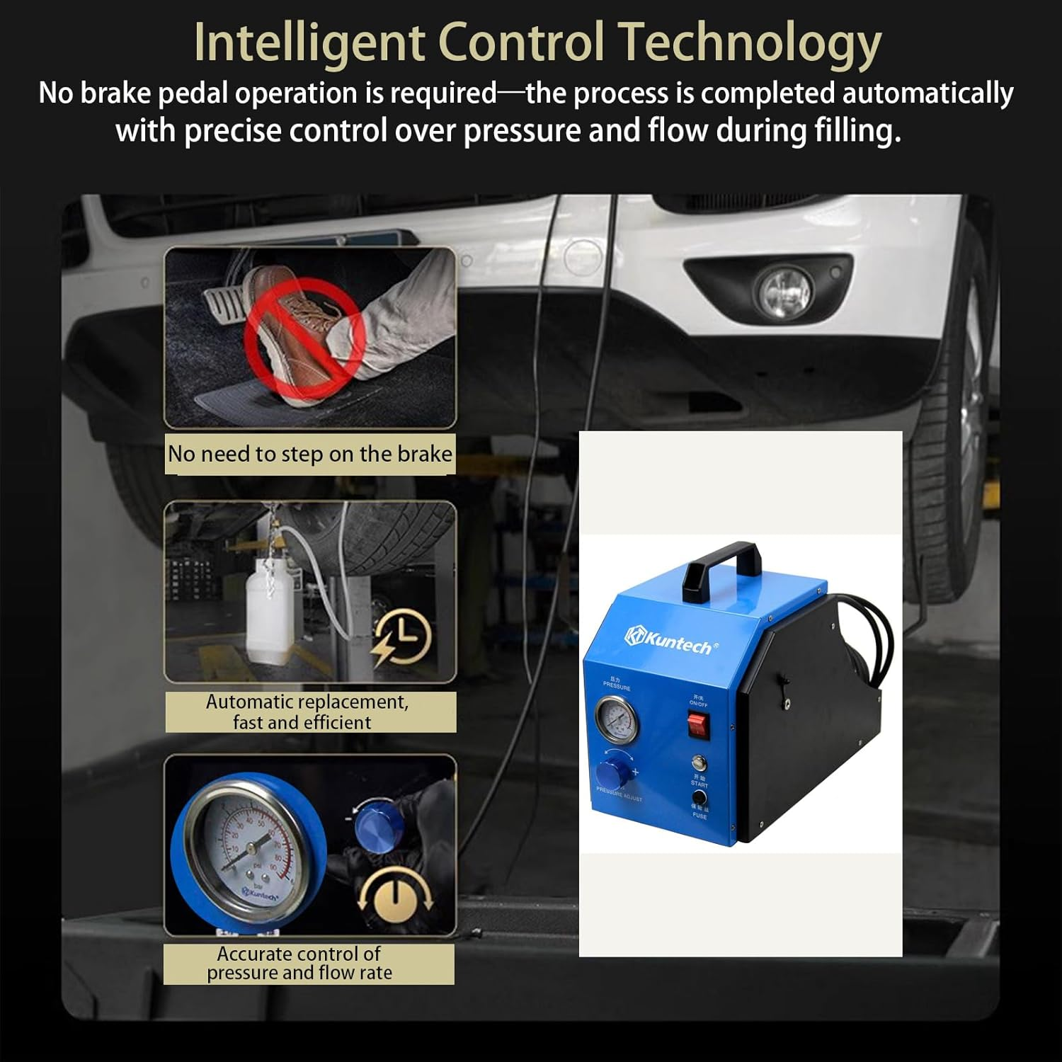 Electric Brake Bleeder Kit, 4-Wheel Simultaneous Smart Pulse Fluid Exchanger, DC 12V /AC 240V Automotive Brake Fluid Oil Exchanger Machine for All Vehicles One-Person Operation image number 5