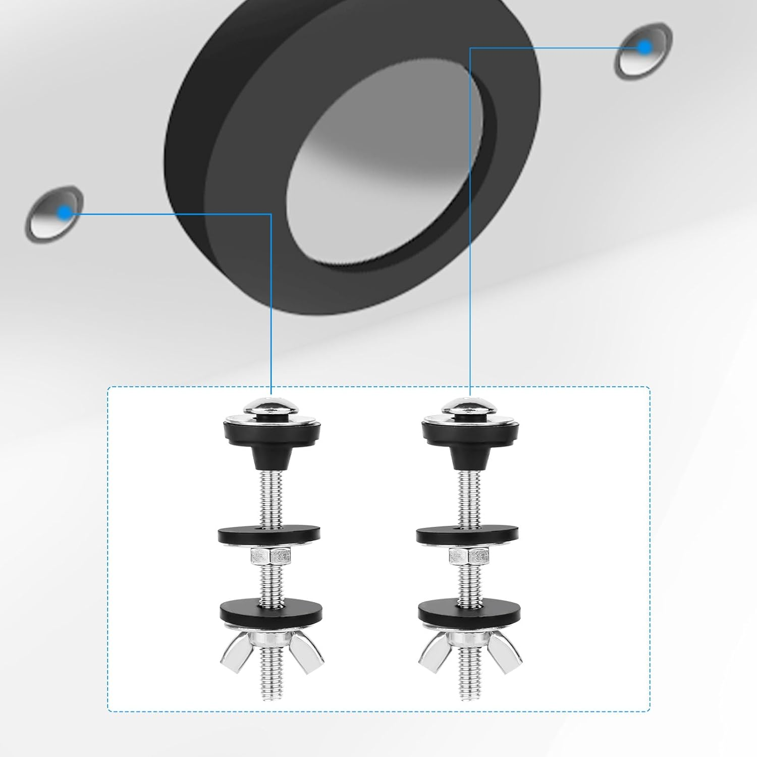 Lasuroa 4Pcs Toilet Seat Bolts Kit, Stainless Steel Universal Fit Toilet Tank Bolts Replacement Kit with Rubber Washers & Extra Long Nuts for Secure Fastening image number 2
