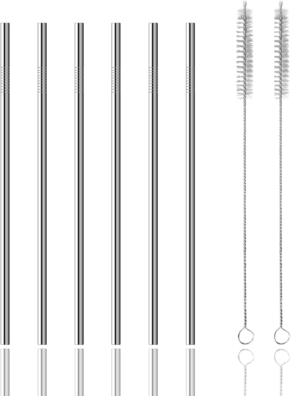 TORMEN Metal Straws Reusable Stainless Steel Drinking Straws Fit All Size Tumblers with 2 Cleaning Brushes (Stainless Steel Straw Bend*6+White Brush*2
