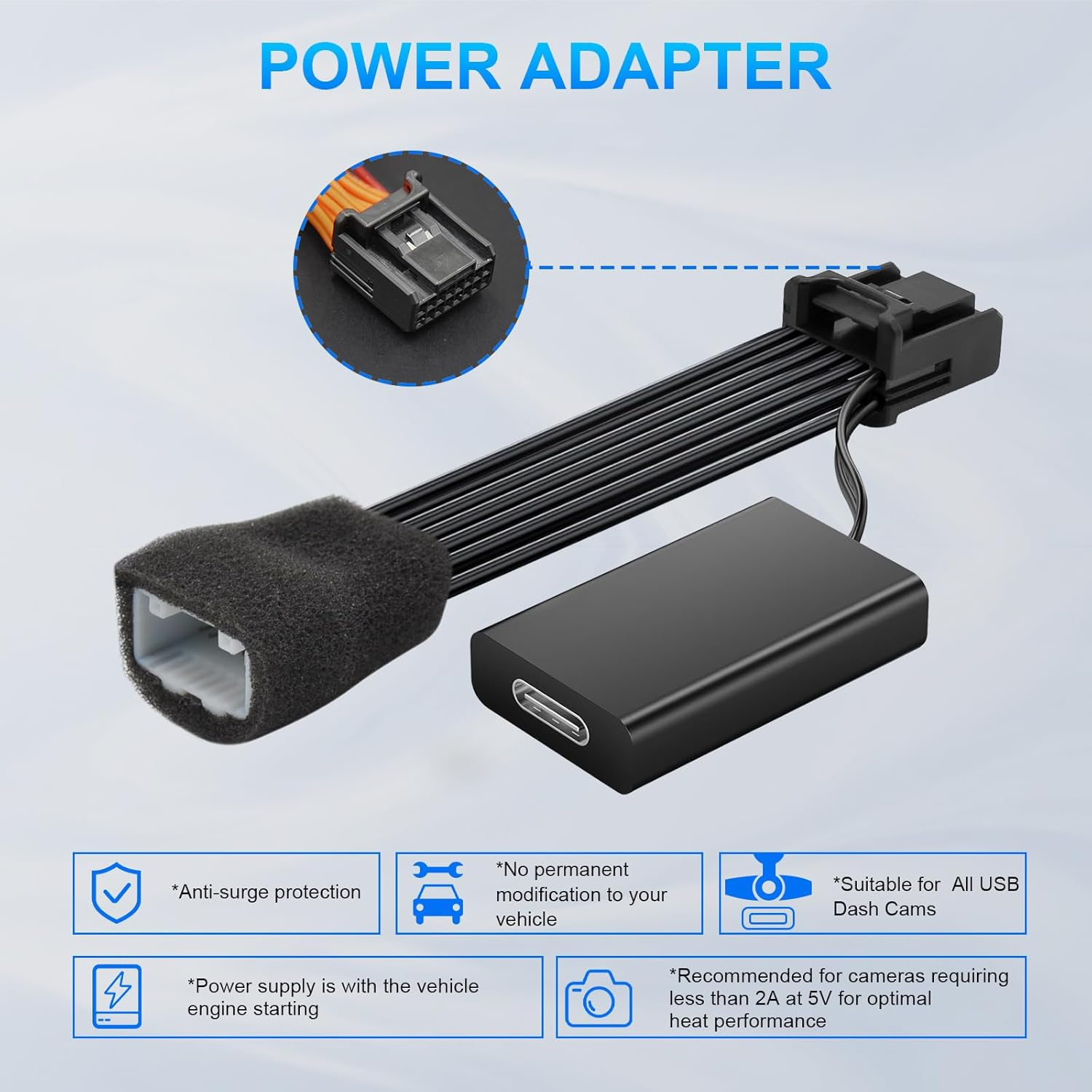 Mangoal Dashcam Power Adapter for Toyota 16 Pin (Model D) for Corolla Tacoma Grand Highlander Lexus NX RX RZ and More,Built-In Type-C Power Source,Hide the Wires,Connect Lane Assist Connector(Hidden) image number 5