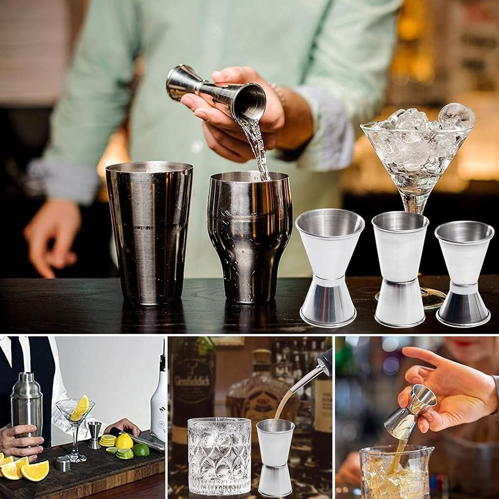 304 Stainless Steel Cocktail Double Jigger, 3 Pack Japanese Style Bar Measuring Jigger Cocktail Alcohol Measuring Tools for Bartender Bartending, 15/30Ml 30Ml/50Ml 30Ml/60Mlz, Silver image number 3