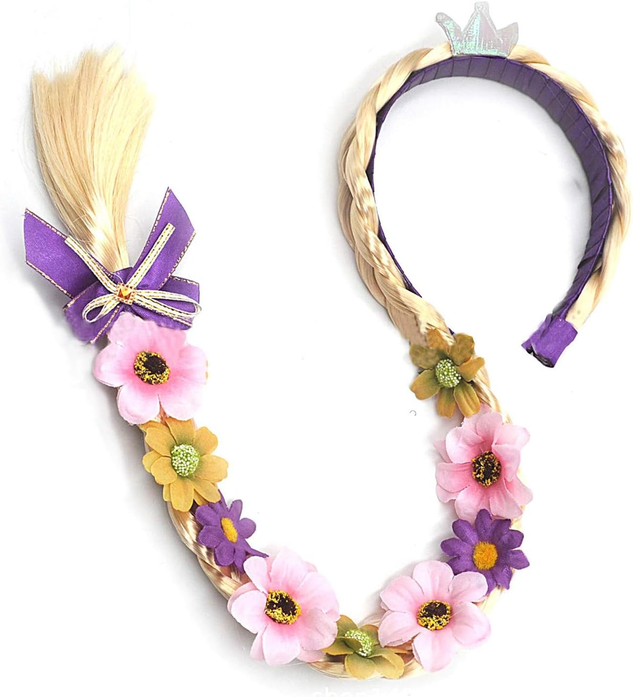 Tatibana Princess Dress up Wigs, Princess Rapunzel Long Braided Wig Headbands with Tiara Flowers Adorn for Girls Costume Accessories, 29 Inch