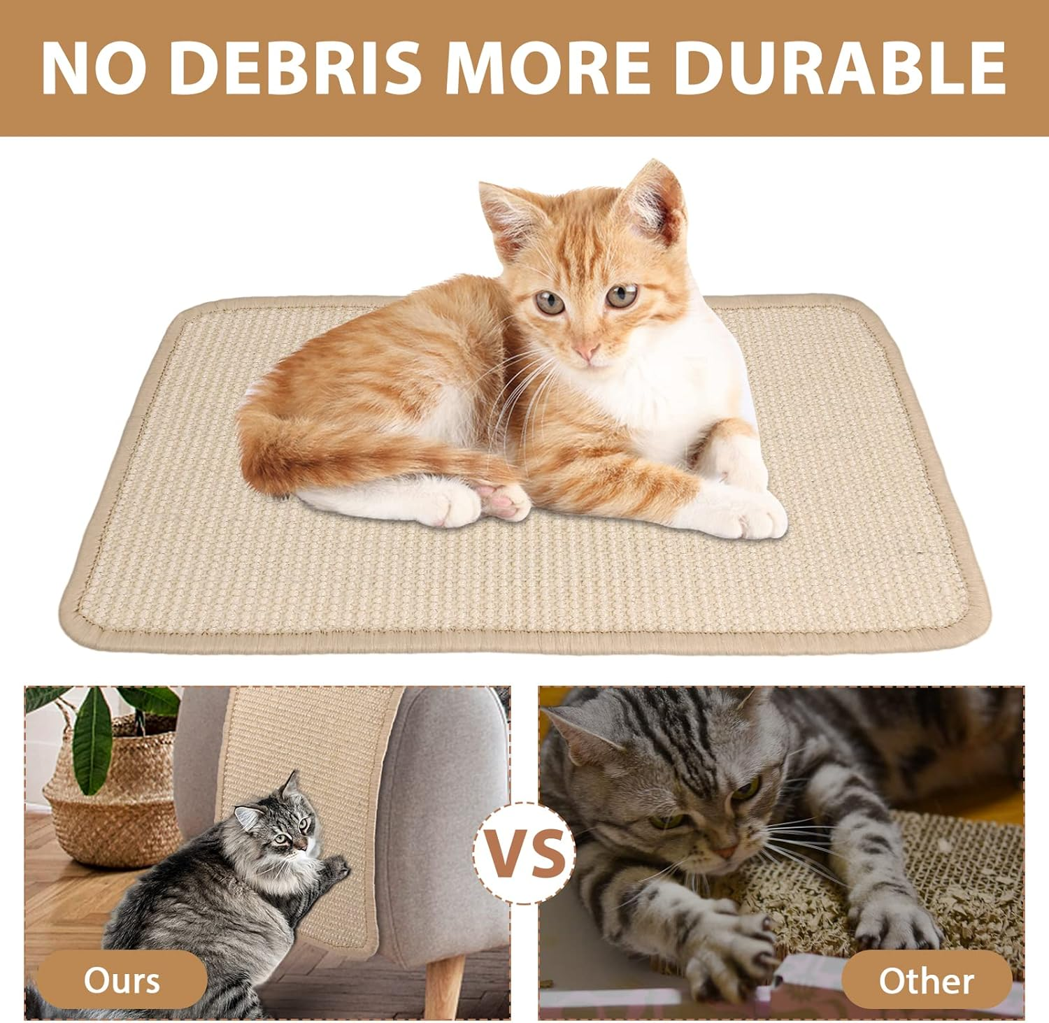 2Pcs Cat Scratcher Mat Sisal Cat Scratching Pad 9.8X19.7Inch Cat Scratch Rug for Indoor Cats Multipurpose Practical Cat Scratch Pad for Couch Floor Wall Furniture image number 5