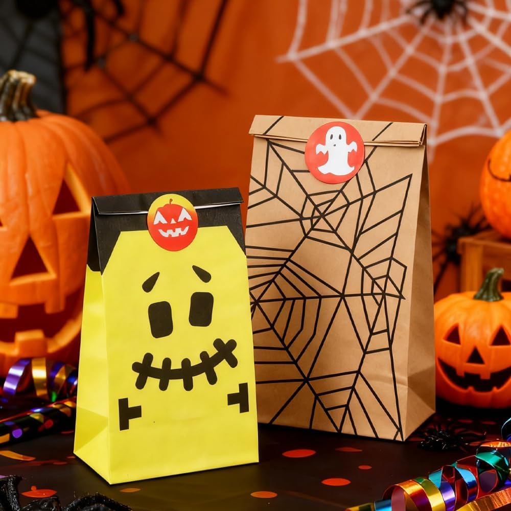 Halloween Paper Bags, 24 Pcs Halloween Goodie Bags, Trick or Treat,Treat Bag for Wrapping, Party Favor, Decration, Candy, Cookie Bag 18X10X6Cm image number 3
