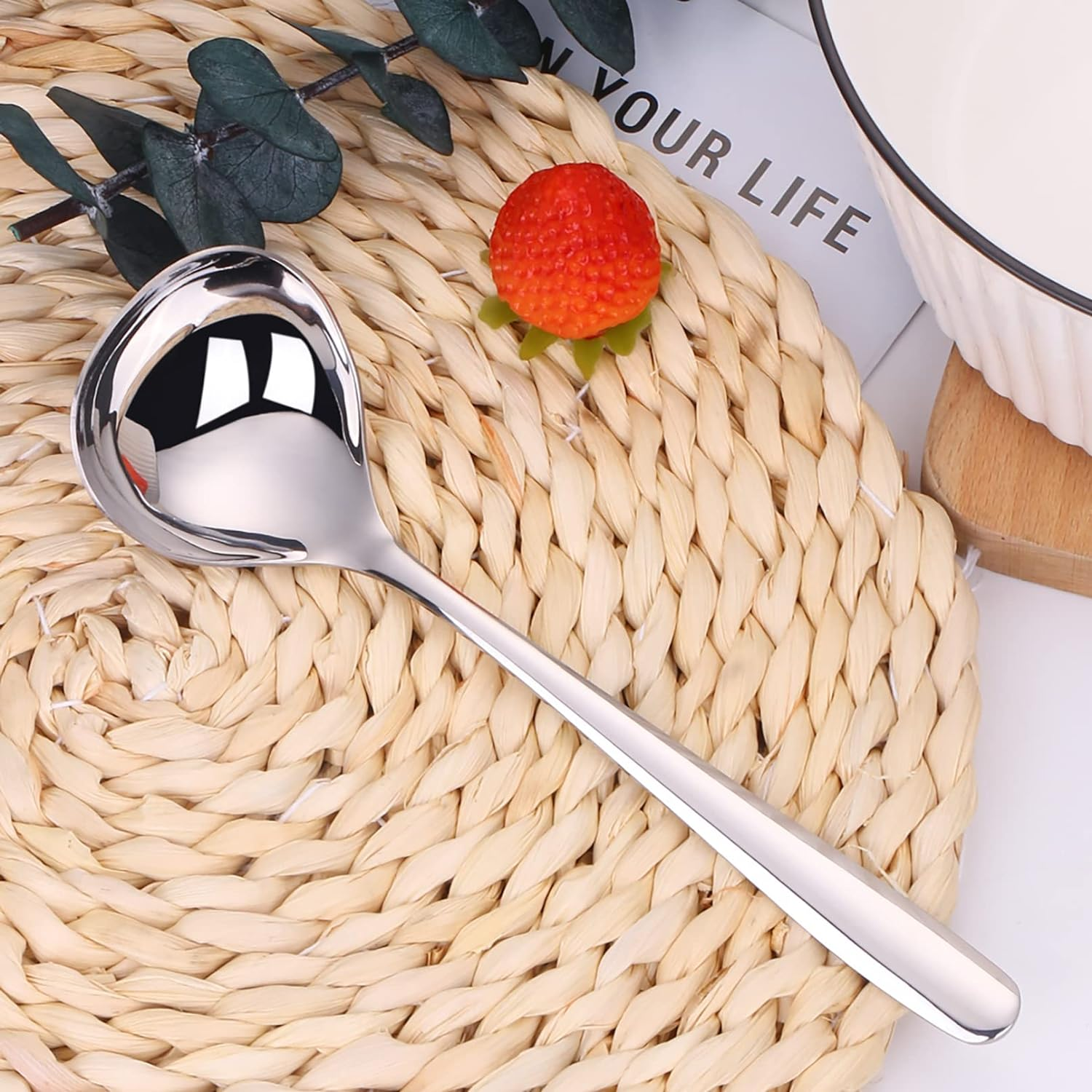 2 Pieces 1 Oz. Mini Stainless Steel Soup Spoons 7.68 Inch Small Ladle for Sauce, Gravy, Dishwasher Safe Metal Ladles for Cooking (Silver) image number 6