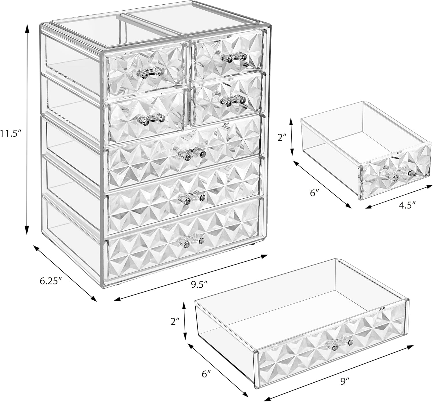 Sorbus Acrylic Clear Makeup Organizer - Big & Spacious Cosmetic Display Case - Stylish Designed Jewelry & Make up Organizers and Storage for Vanity, Bathroom (3 Large, 4 Small Drawers) [Diamond] image number 1