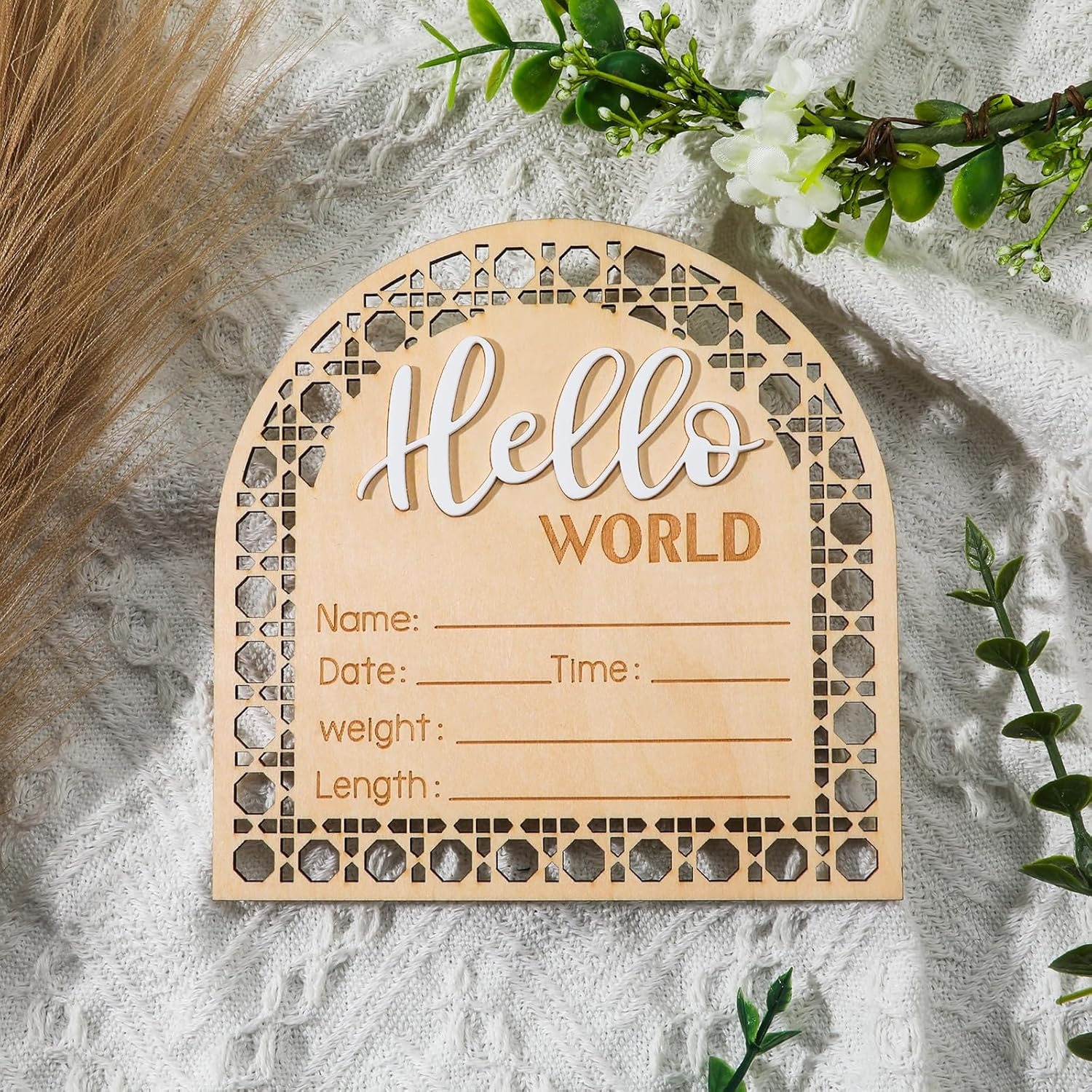 SAVITA Baby Announcement Sign, 5.5 Inch Wooden Rustic Hello World Welcome Newborn Sign, Perfect for Baby Shower, Nursery, Photo Prop image number 5