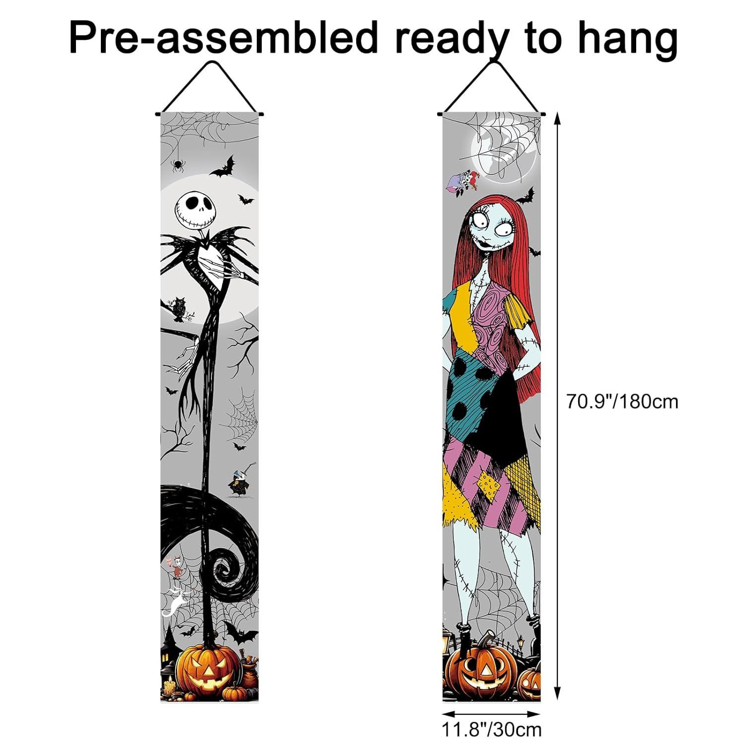 Jack Skellington Sally Banner Nightmare before Christmas Halloween Decorations Porch Door Sign Welcome Banner Indoor Outdoor Wall Home Party Supplies image number 5