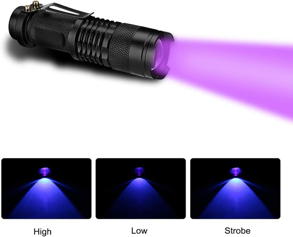 UV LED Blacklight Flashlight,Vagocom Pocket Zoomable Battery Operated Powered Ultraviolet Black Light with Clip 3Modes for Dog Cat Pet Stains,Work with Pet Odor Eliminator(Battery Included) image number 4