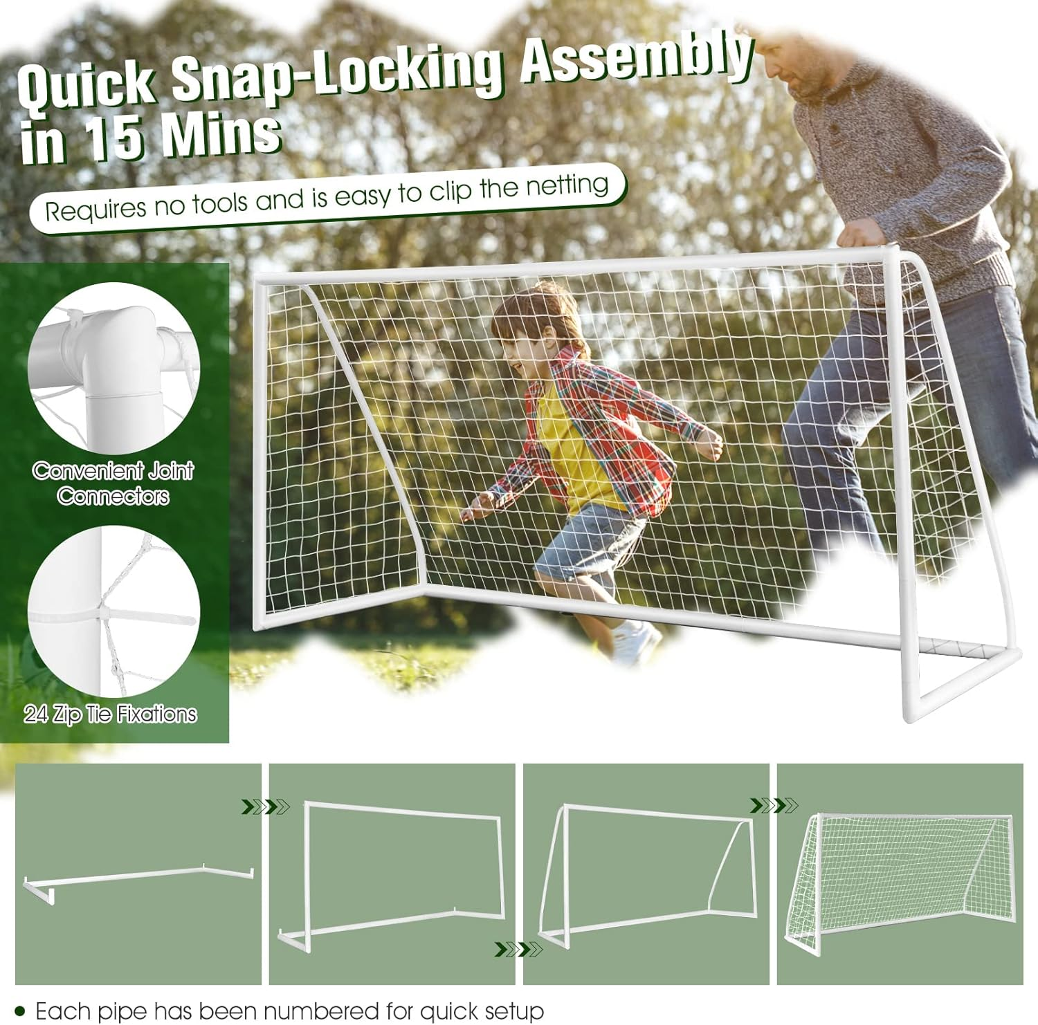 Costway Portable Soccer Goal, Multiple-Size, All-Weather Soccer Goal with Strong PVC Frame & High-Strength Netting, Backyard Soccer Training Equipment for Soccer Practice, Quick Assembly image number 1