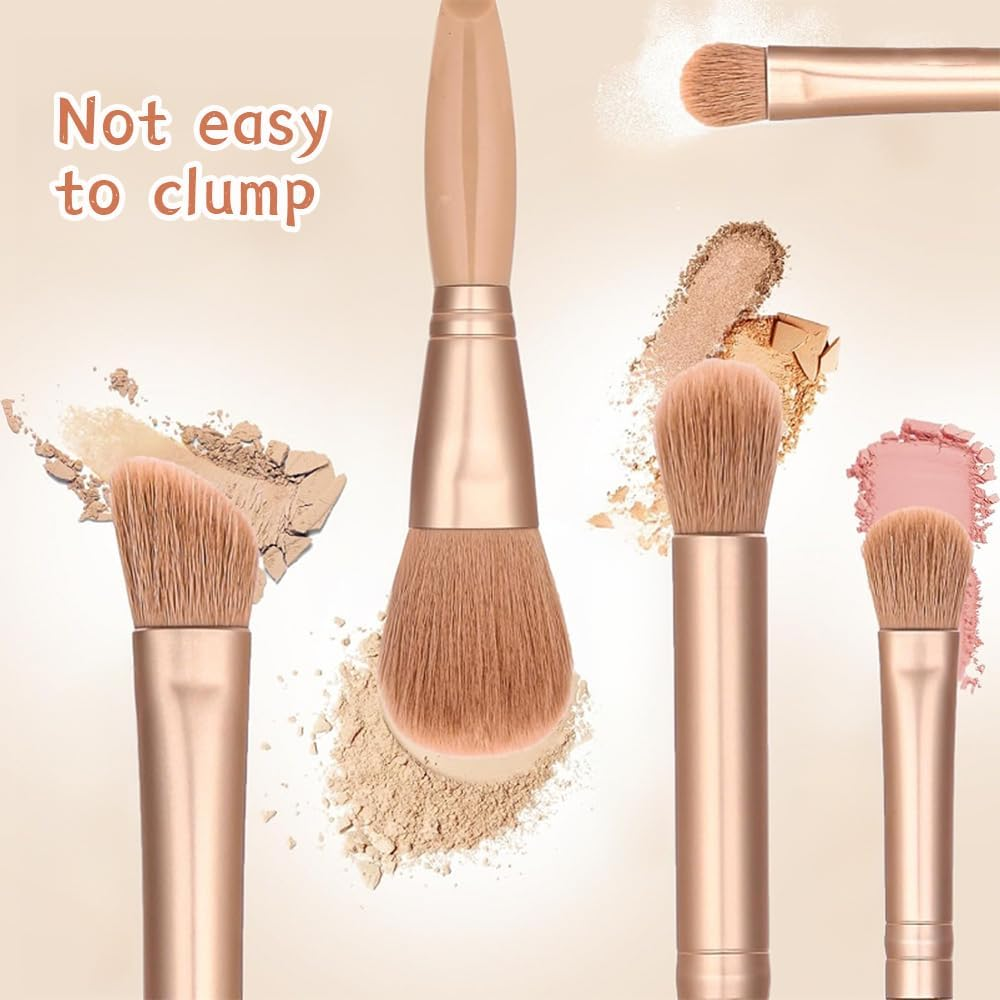 6 Sets 30 Pcs Travel Makeup Brush Set,Complete Function Cosmetic Brushes Kit,With Hard Case and Mirror,Easy-Taken,Mini Makeup Brushes,Suitable for Home,Travel,Camping(Apricot) image number 5