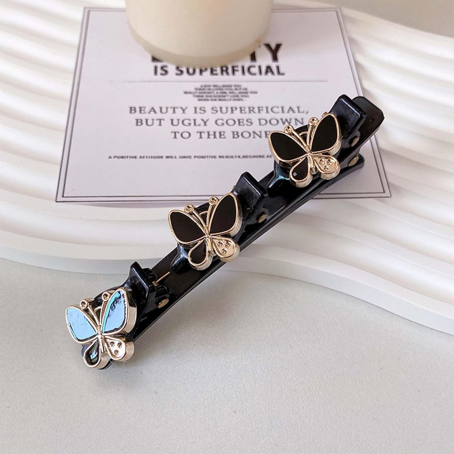 Braided Hair Clips with Sparkling Crystal Stone and 3 Small Clips Pearl-Shaped Hairpin Duckbill Clip Braided Hair Clip with Rhinestones for Women as a Gift (Style: C) image number 3