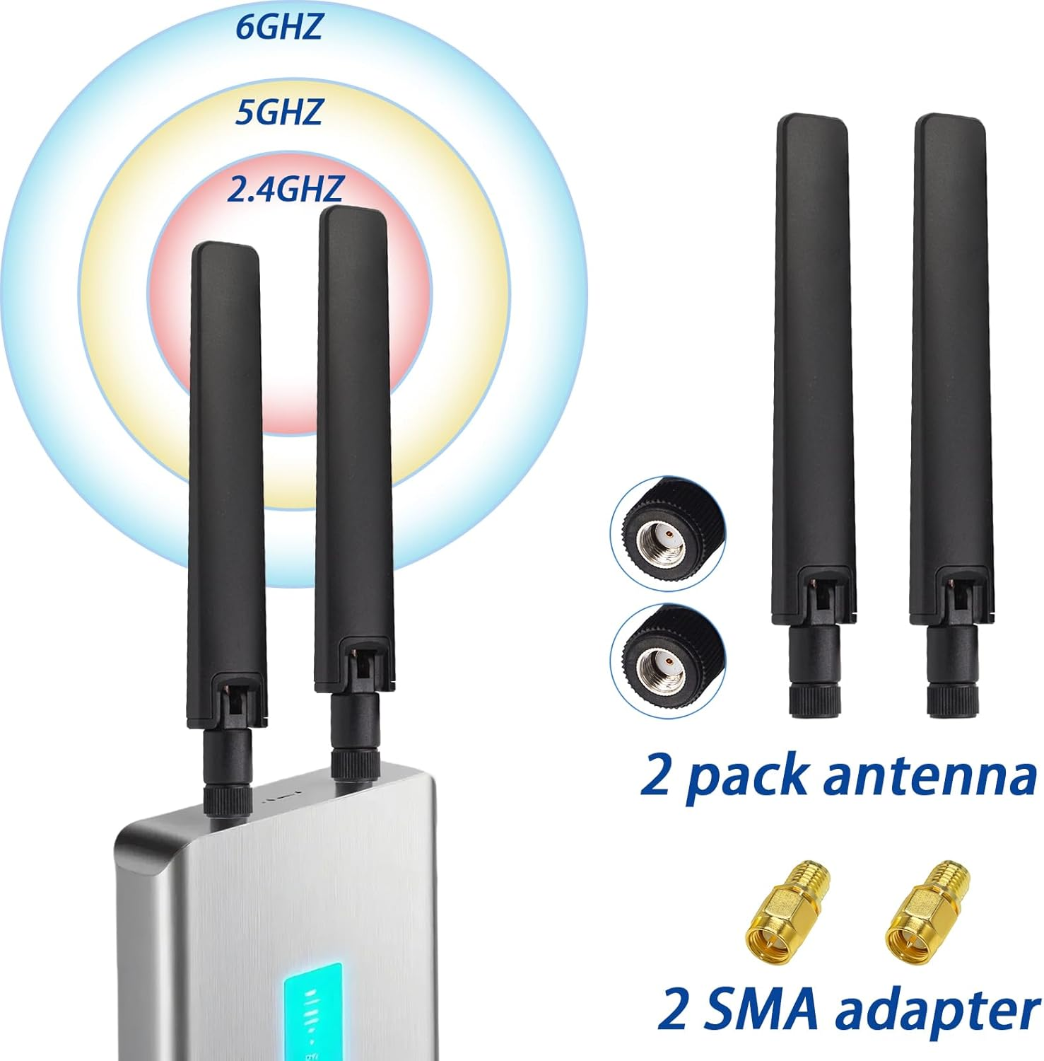 Wifi 6E Antenna Dual Band 2.4Ghz 5Ghz 5.8Ghz 12Dbi MIMO RP-SMA Connector for Wifi WLAN Router Wireless Network Card USB Adapter Security IP Camera Video Surveillance Monitor Bluetooth Antenna image number 4