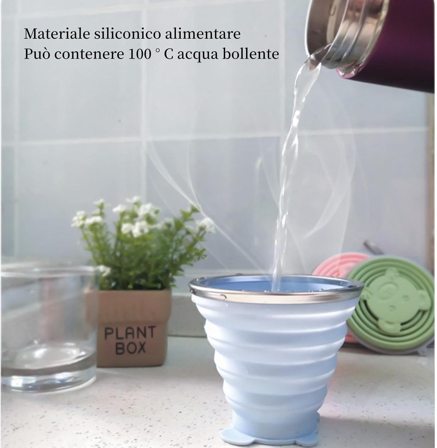 270Ml Portable Collapsible Travel Mug with Plastic Lid, Silicone Collapsible Cup, BPA Free, Reusable, Ideal for Picnic, Camping, Hiking and Travel(Blue+Blue) image number 2