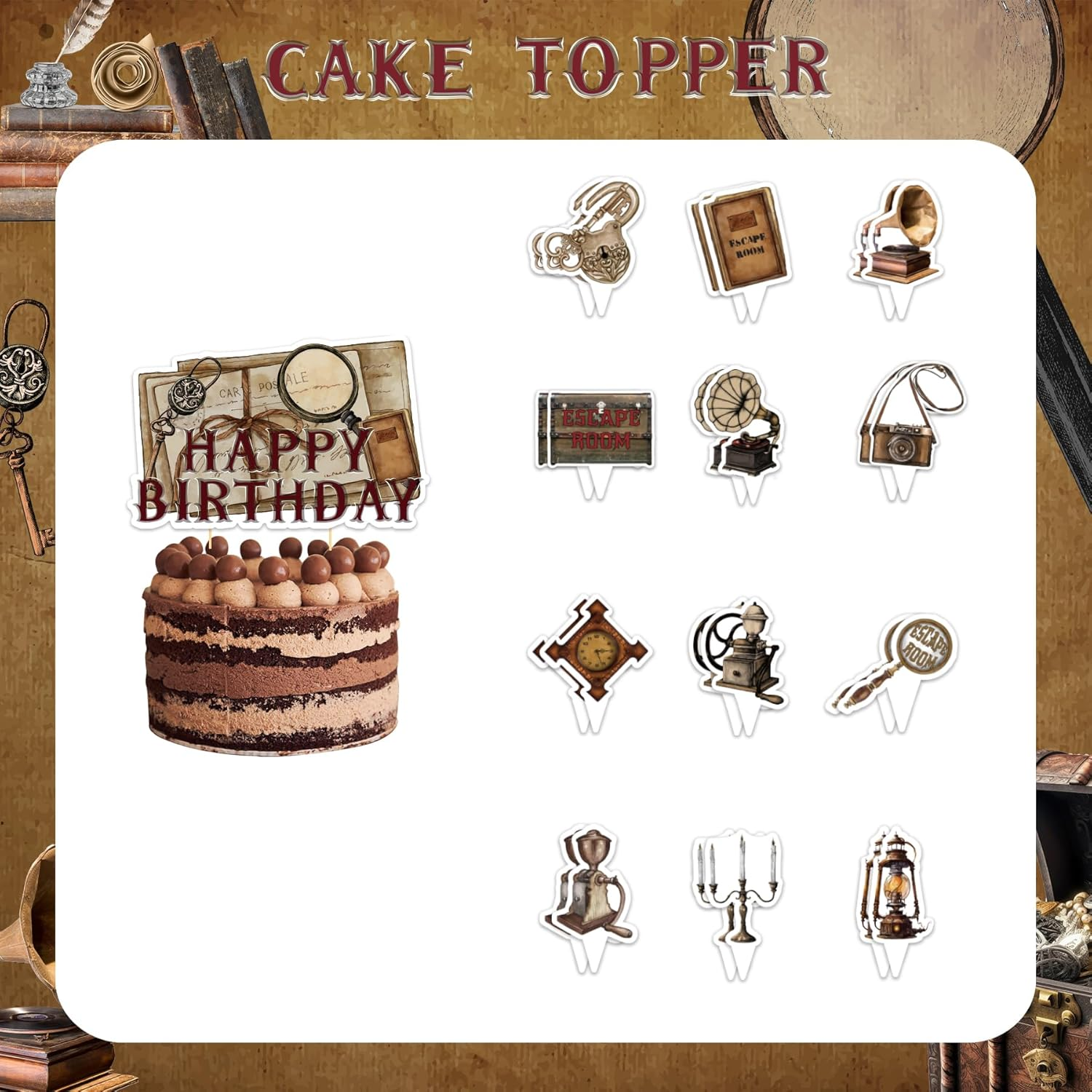 25 Pcs Escape Room Cake Topper Cupcake Toppers Escape Room Cake Decorations for Escape Room Birthday Party Decorations Mystery Escape Room Party Supplies image number 3