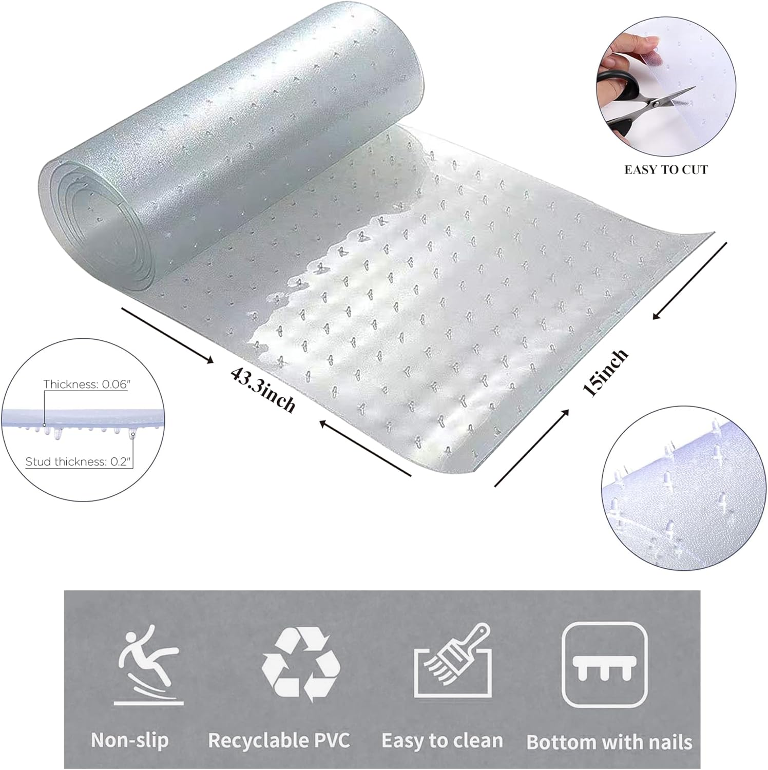 Carpet Protector for Pets, Cat Carpet Protector Mat, Non-Slip Carpet Protector for Pets DIY, Anti-Scratch Mat under Door, Clear PVC, Easy to Cut, 38X112Cm image number 6