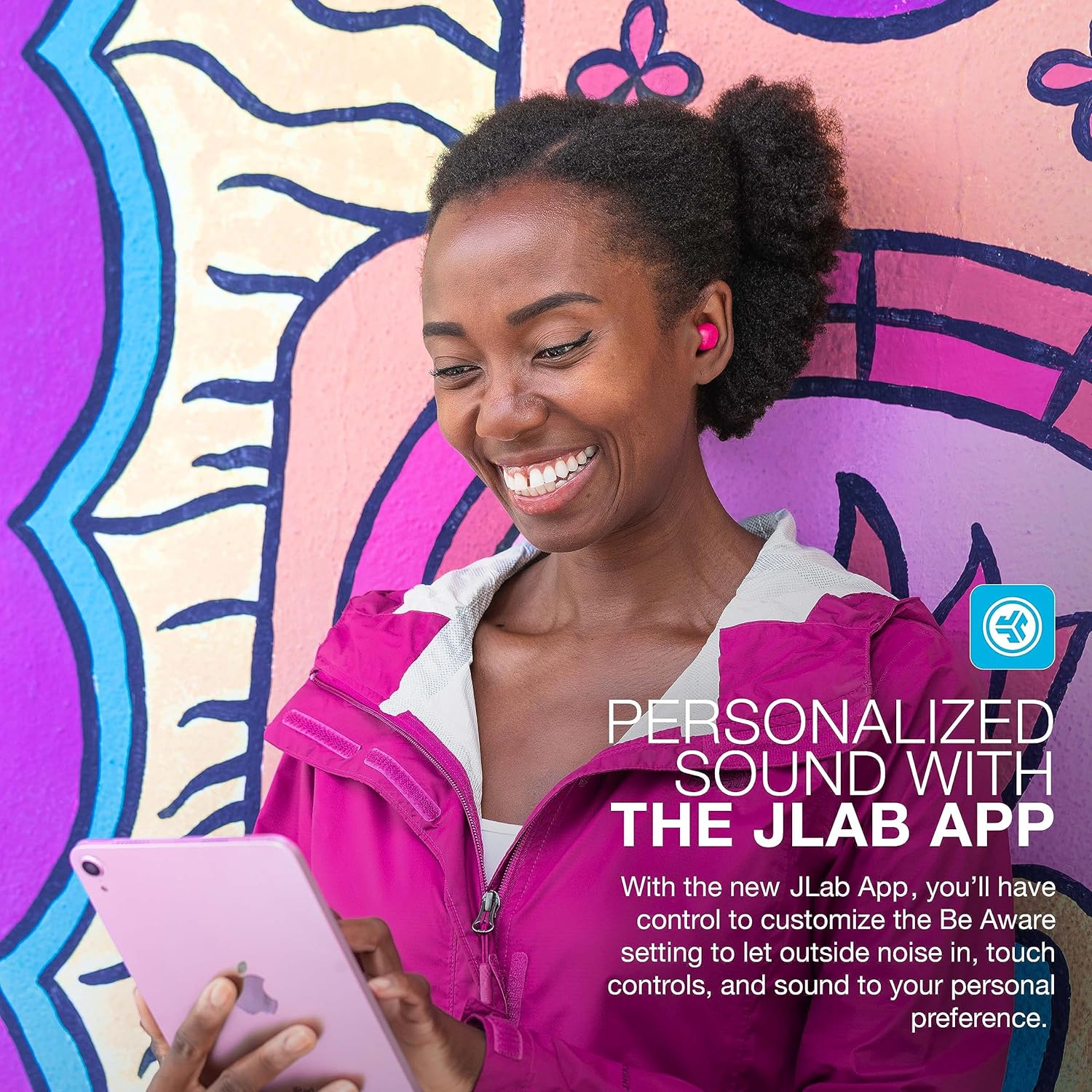 Jlab Jbuds Mini True Wireless Bluetooth Earbuds + Charging Case, Hot Pink, IP55 Sweat and Dust Proof, Bluetooth Multipoint, Be Aware Audio, 3 EQ Sound Settings, Crystal Clear Calls - Mint image number 2