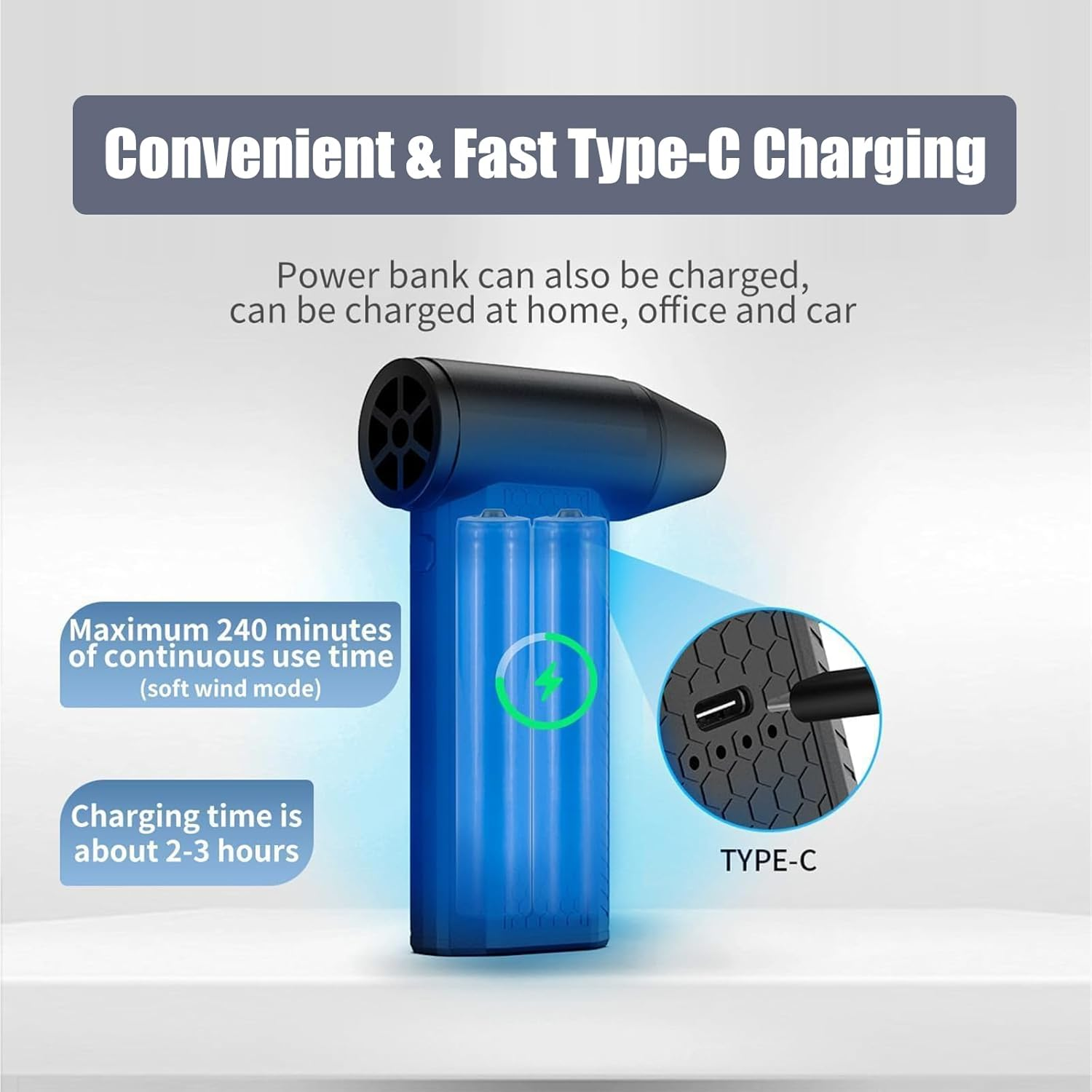 B-Qtech Compressed Air Duster, 130000RPM Air Blower with 4 Gear Adjustable, Electric Air Duster with Brushless Motor for Keyboard, Computer, Car and Home Cleaning