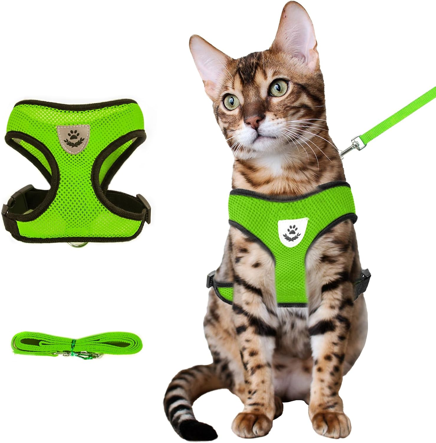Shudyear Summer Cat Chest Harness and Leash, Anti-Escape Adjustable Soft Mesh Cat Leash and Chest Harness Set for All Types of Cats Cat Vests (Size L,Black)