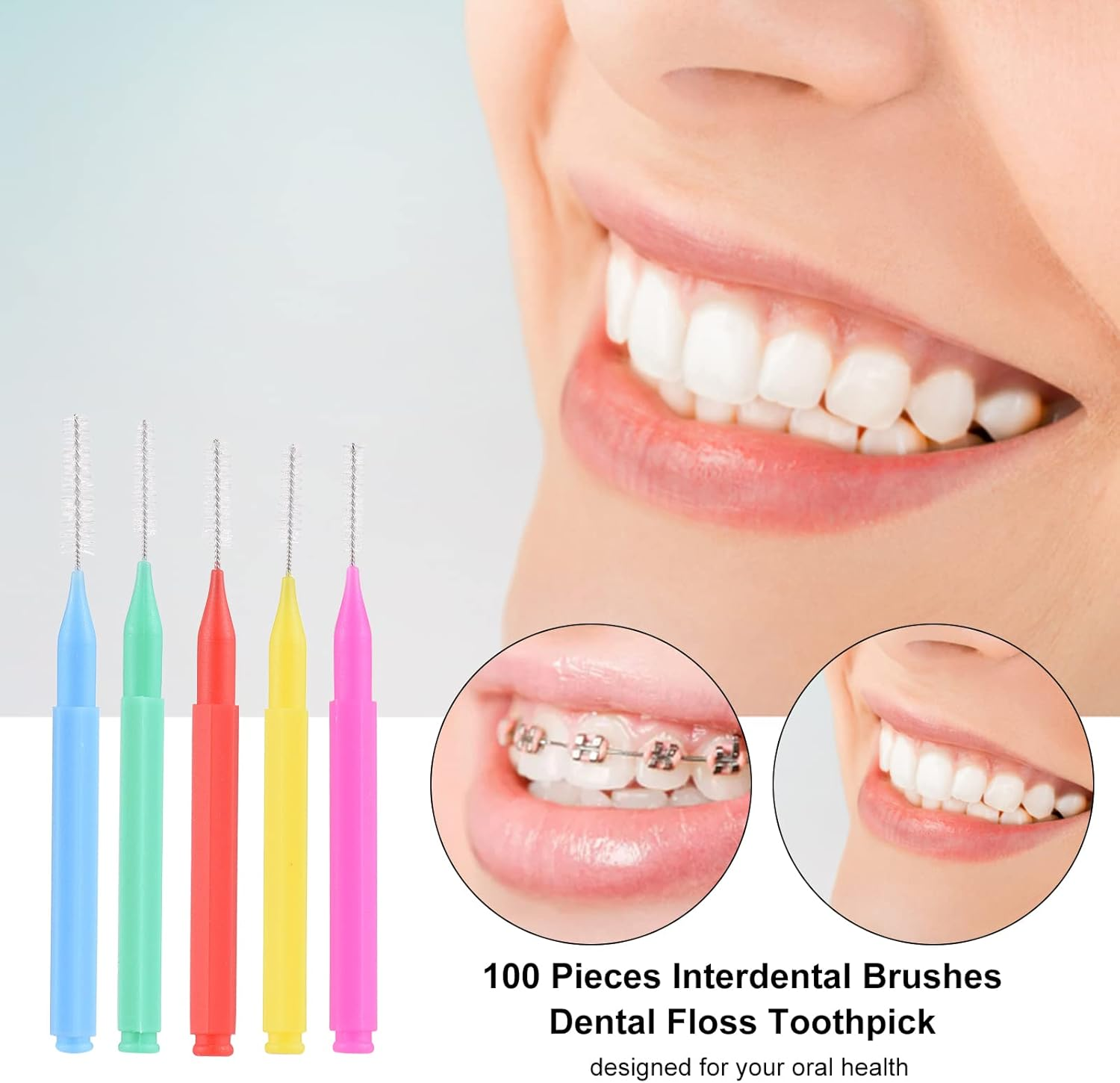 100 Pieces Interdental Brushes Dental Floss Toothpick Orthodontic Braces Brush Tooth Cleaning Tool Oral Care Multicolor 5 Colors image number 4