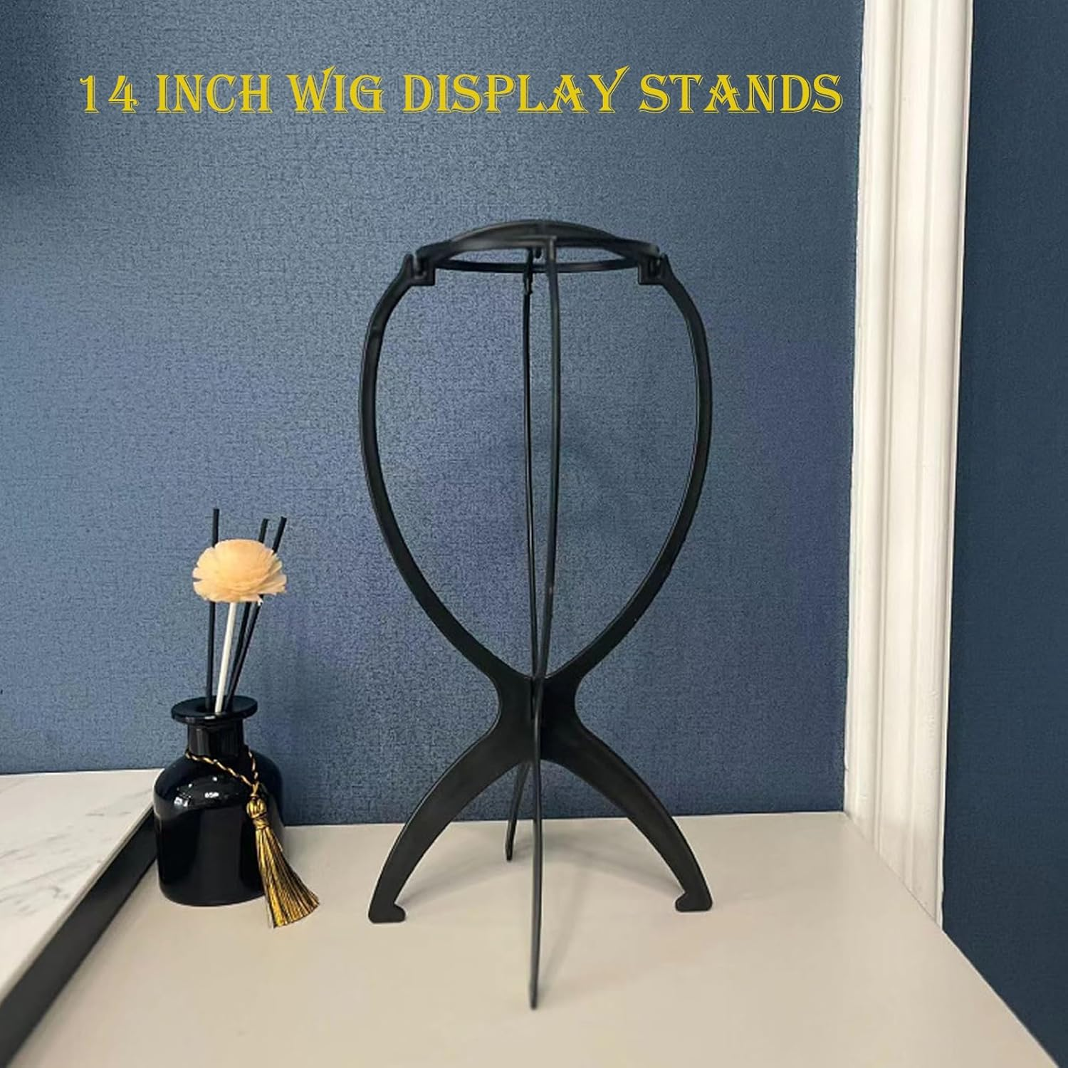 3 Pack Wig Stands, Hat Display Stand，Plastic Folding Wig Holder,Portable Wig Head Stands Collapsible Wig Holders for All Wigs and Hats 13.8 Inches（Black） image number 1
