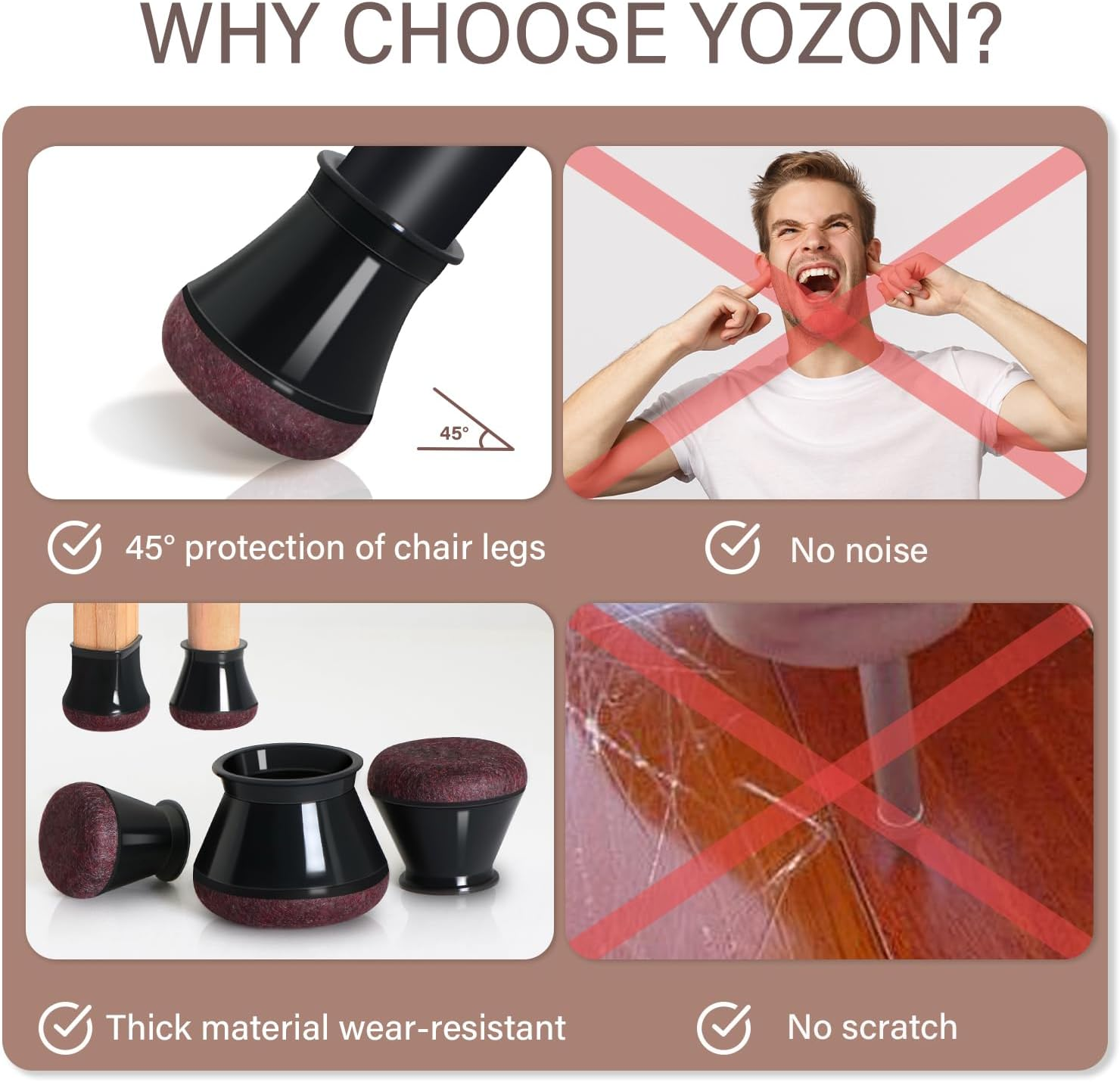 YOZON Chair Leg Floor Protectors for Hardwood Floors Felt Furniture Pads Silicone Caps 32 Pack Reduce Noise Black round Small (Fit:14-19Mm) image number 3