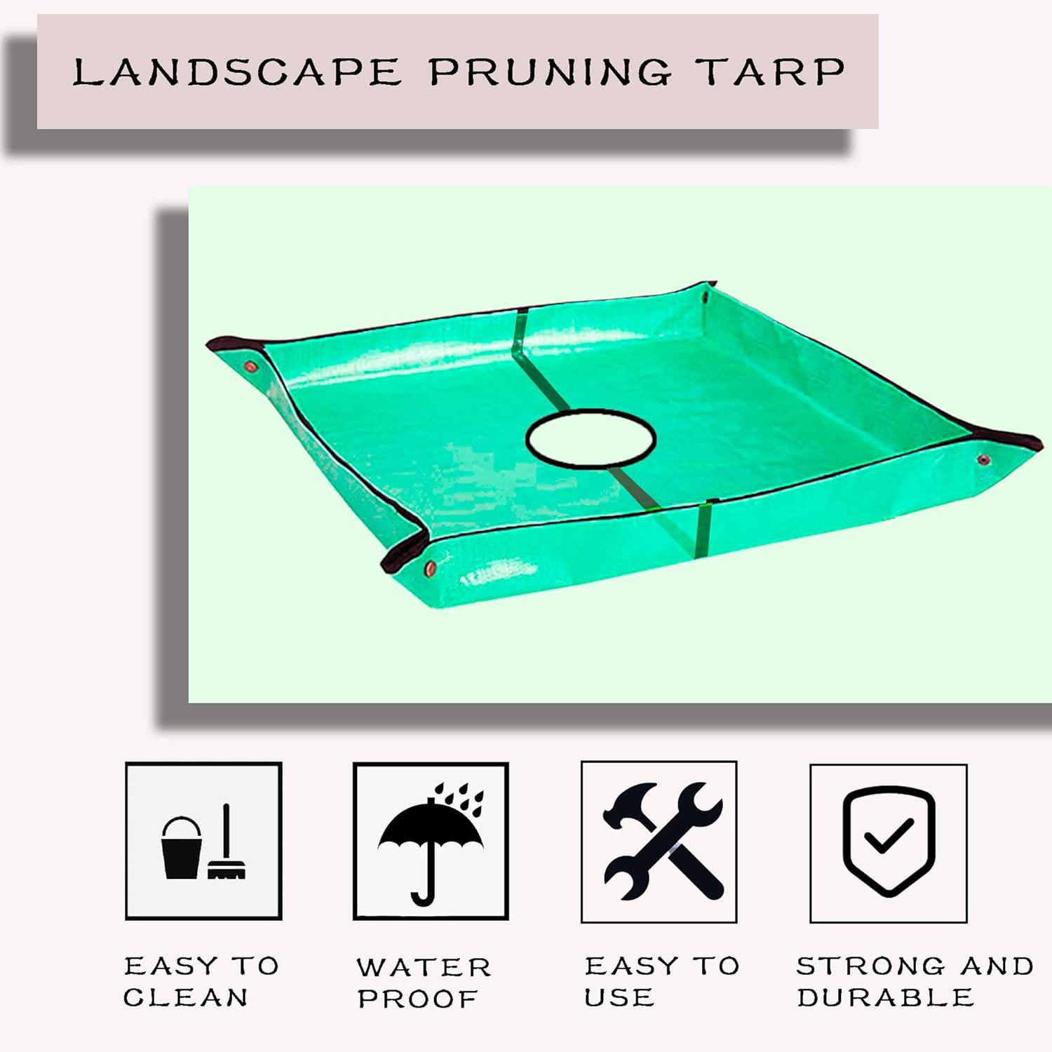 Landscape Pruning Tarp, 78.7&ldquo;X78.7&rdquo; Landscape Tarp for Trimming with 12 Inch Hole, Pruning Trees Waterproof Tarp, with Corner Buckles, Can Stand up Fasten around Trees and Shrubs image number 1