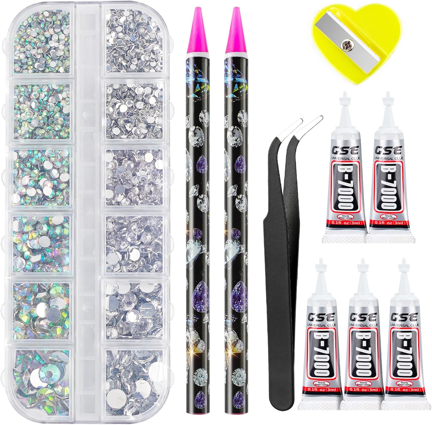 Canvalite Rhinestones 1500PCS in 6 Sizes Flat Back Nail Gems, Crystal AB Rhinestones Nail Art Gems with Pick up Tweezers and Rhinestone Picker Dotting Pen, Nail Rhinestones for Nails, Makeup, Clothes, Face, Craft By - 15 Mix Colors image number 6