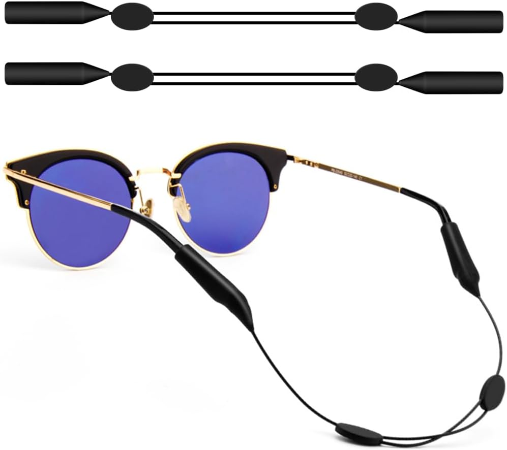 2Pack Adjustable Eyewear Retainer, Maxin 16 Inches No Tail Sunglass Straps, Sunglasses Holder,Sunglasses Retainer (Black) image number 3