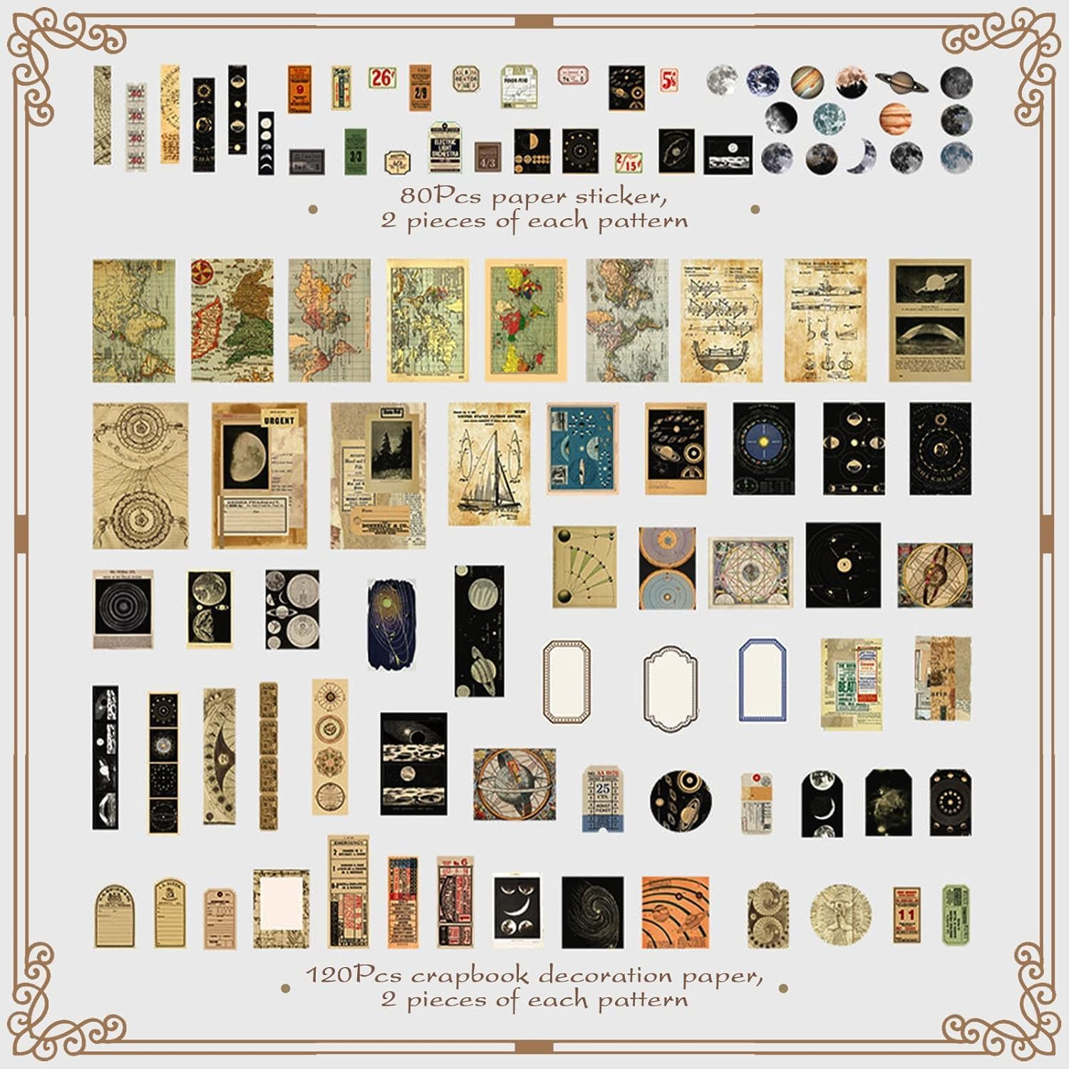 OSYLICT Vintage Scrapbook Supplies Pack,Space Moon Stickers Paper for Art Journaling Bullet Junk Journal Planners DIY Craft Notebook Collage Album Aesthetic Picture Frames - Style One image number 2