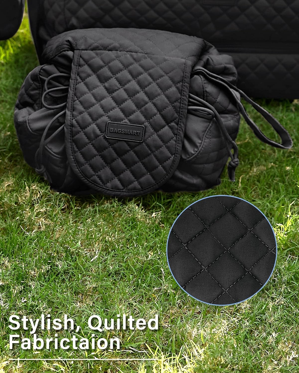 BAGSMART Lazy Makeup Bags for Women, Waterproof Drawstring Cosmetic Bag Travel Makeup Bag Organizer Case for Household,Black image number 5