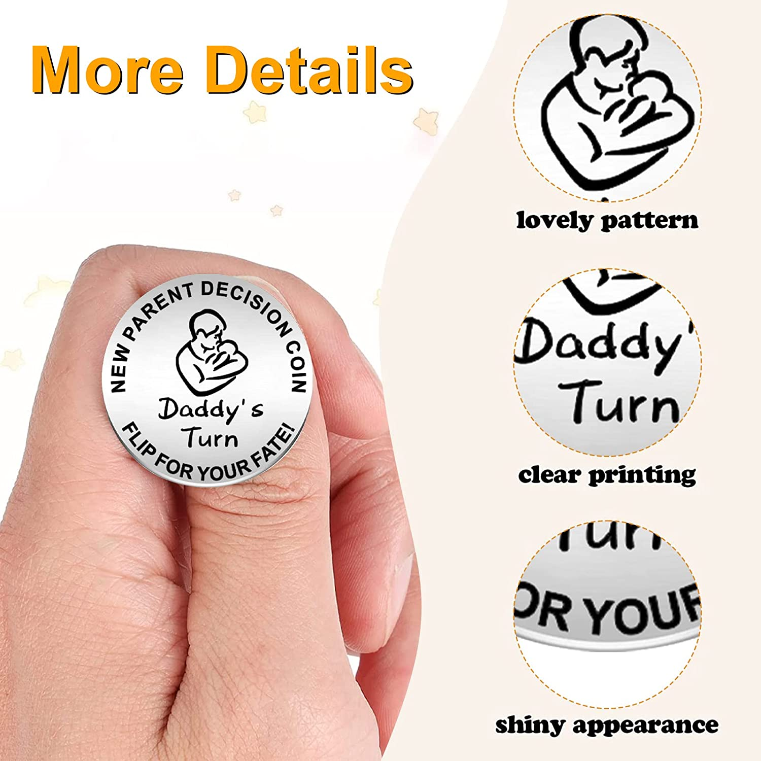 New Parents Decision Coin, Flip Coin for Mum Dad with Gift Box, Engraved Stainless Steel Fun Coin for Decision Making, Novelty Gifts for Mum Dad New Baby New Parents image number 2