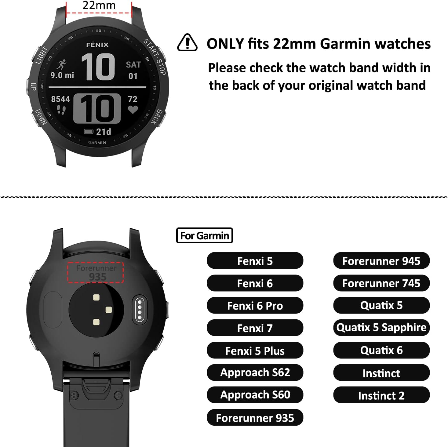 Sport Bands for Garmin Fenix 7 Band/Fenix 6 Band/Fenix 6 Pro/Fenix 5/Fenix 5 Plus/Instinct/Quatix 5/Forerunner 935/945/745, 22Mm Silicone Breathable Replacement Wristband Quick Release Strap for Garmin Fenix 7/Fenix 6/Approach S60/S62/Quatix 5 Sapphire/Forerunner 935