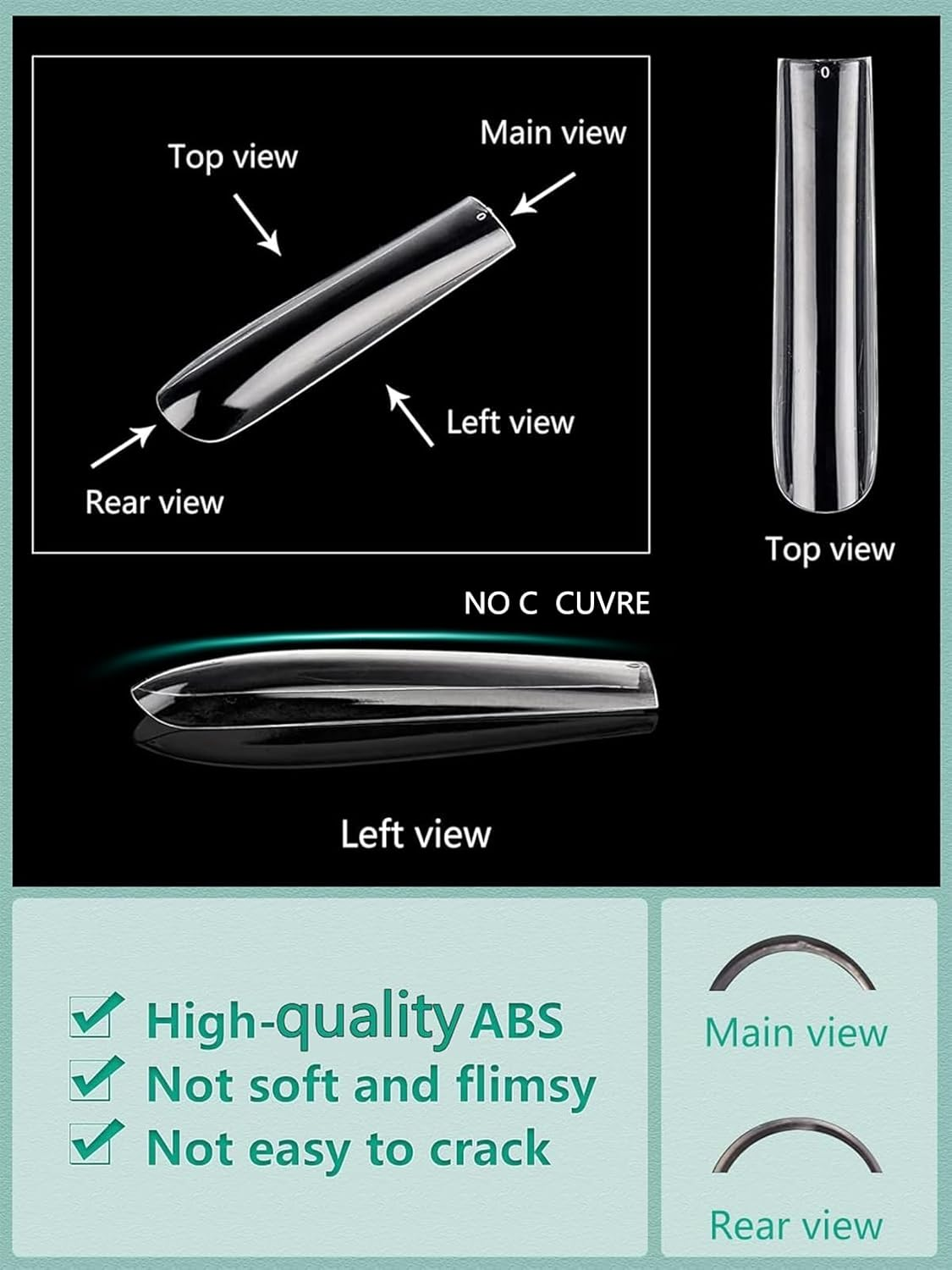 Individual Size 3 5 6 7 Full Cover Square Nail Tips for Acrylic Nails Professional, 200PCS 3XL Extra Long Straight Nail Tip, Straight Tapered Square Press on Nail Tip 4 Mostly Used Sizes image number 6