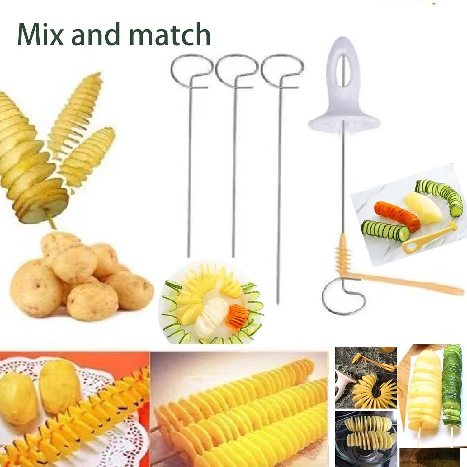 Spiral Slicer, Tower Slicer, Tornado Potato Cutter, Make Potato Slices Spiral Skewer Snacks, Cooking Gadgets Kitchen Accessories 4 Stainless Steel Stick, Carrot Cucumber Barbecue image number 5