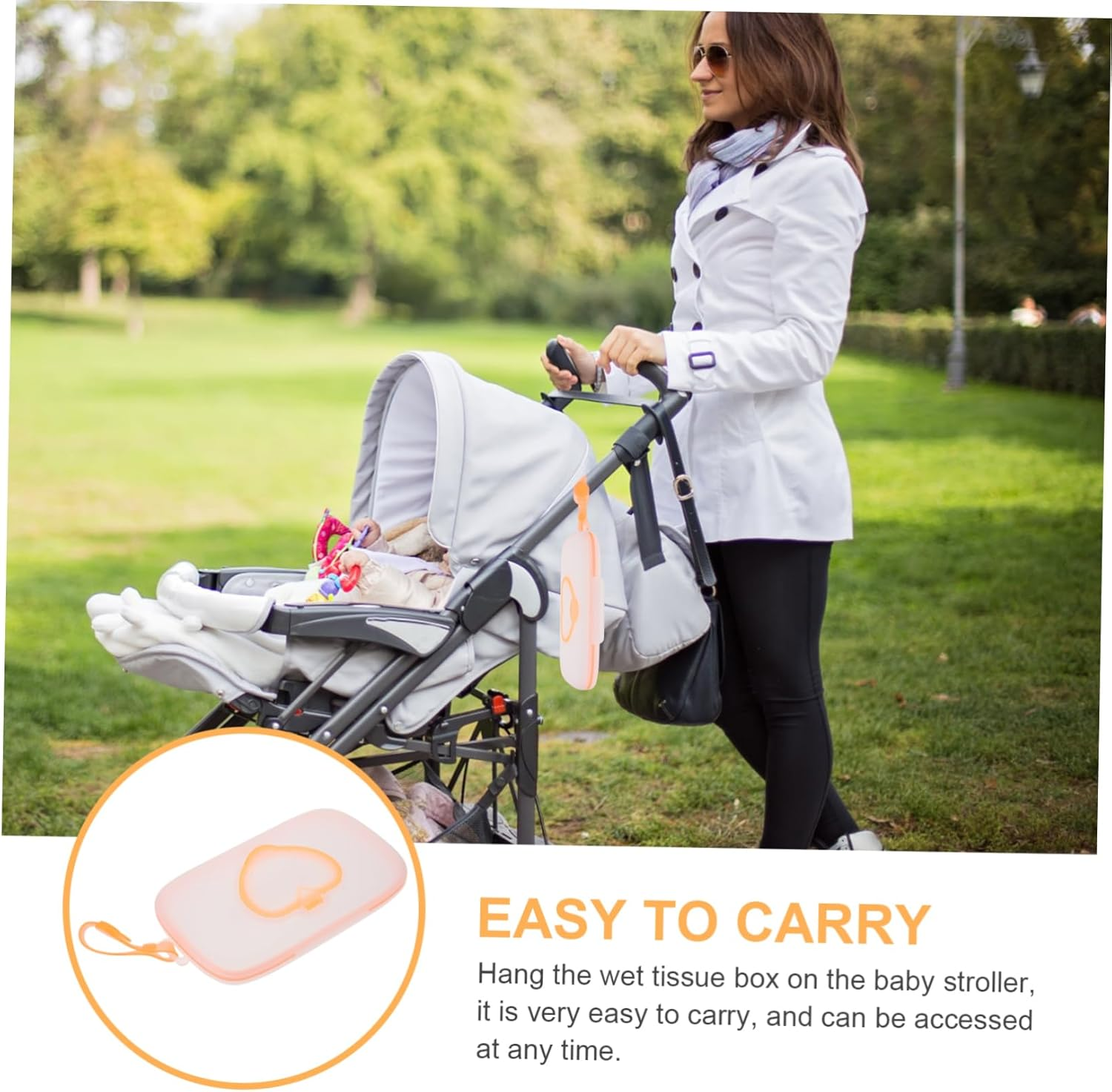 Portable Baby Wipes Case Lid, Infant Wipes Holder Box, White and Orange Plastic Tissue Storage for Travel and Outdoor Use image number 6